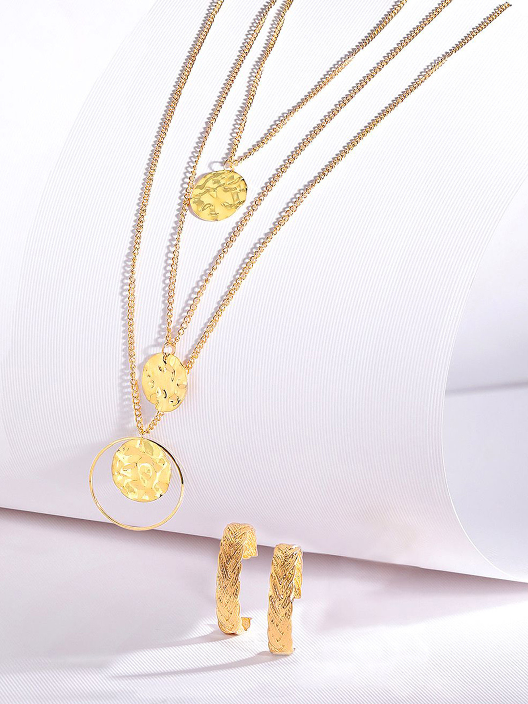 

Rubans Set of 2 18K Gold-Plated Necklace & Hoop Earrings Combo with Textured Design