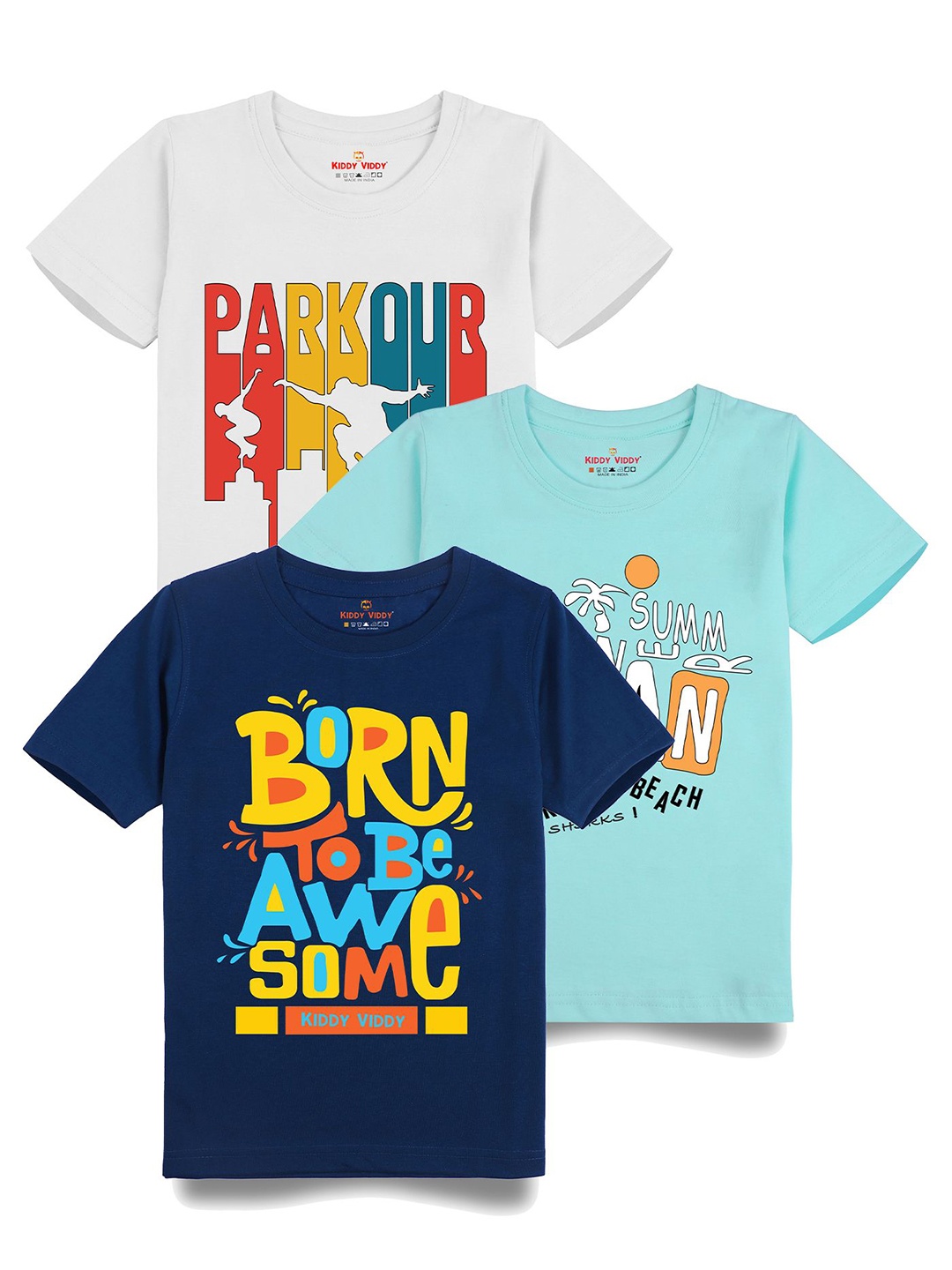 

AUSK Boys Pack Of 3 Graphic Printed Round Neck Cotton T-shirts, Sea green