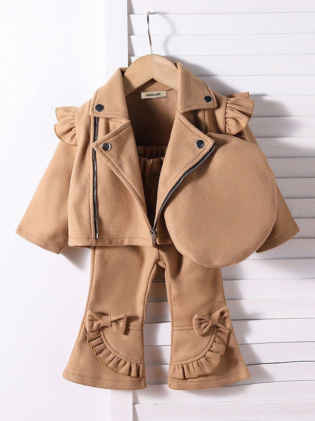 

INCLUD Girls Coat with Trousers Clothing Set, Brown