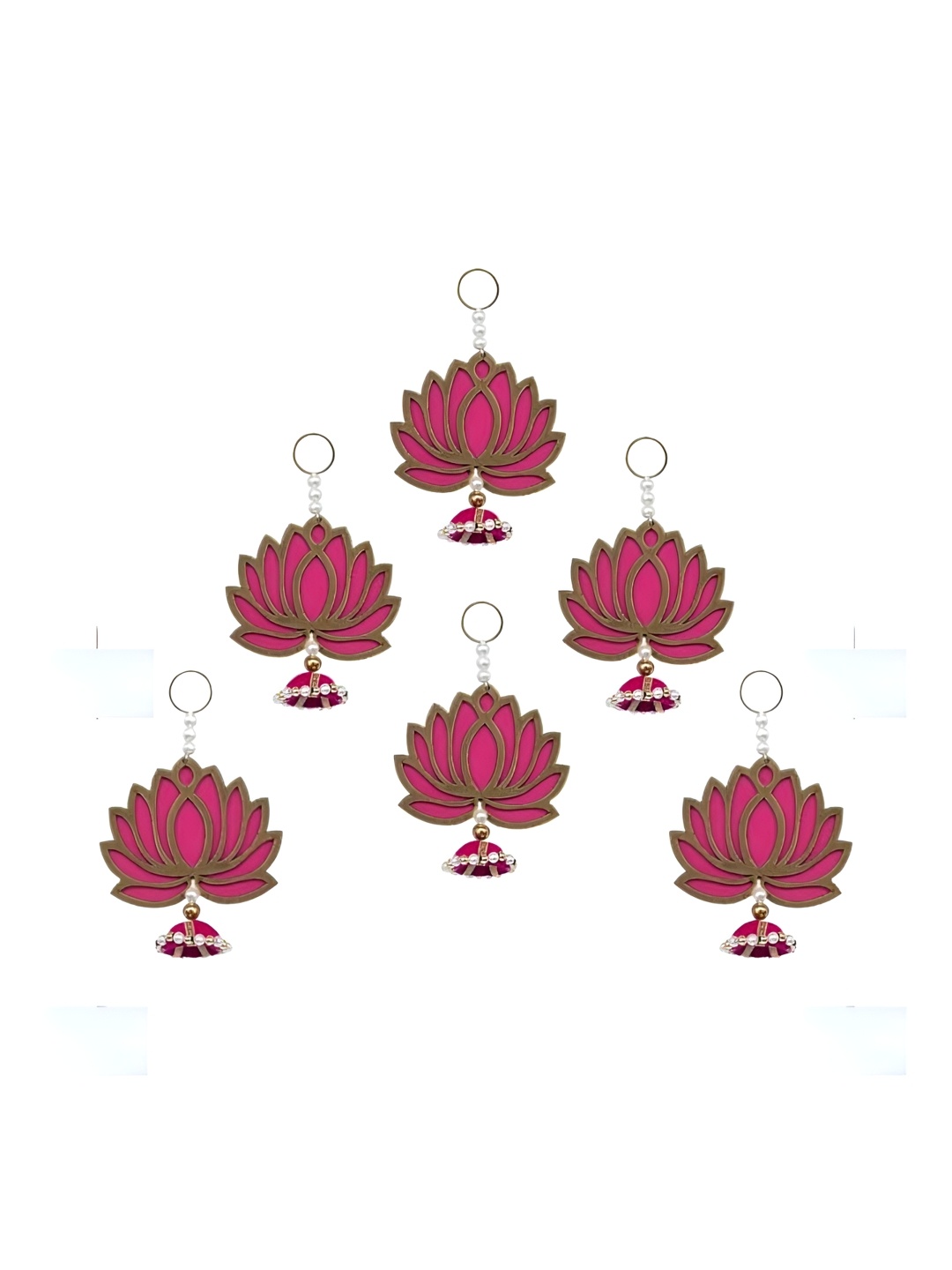 

Perpetual 6 Pieces Pink & Yellow Wooden Lotus Toran Hangings