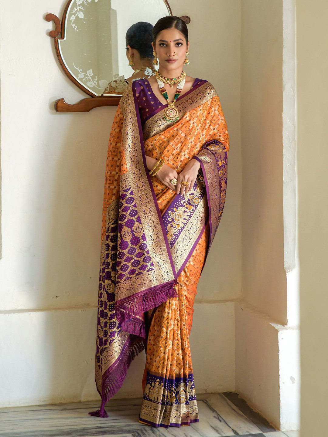 

Kandora Woven Design Zari Pure Silk Banarasi Saree, Orange