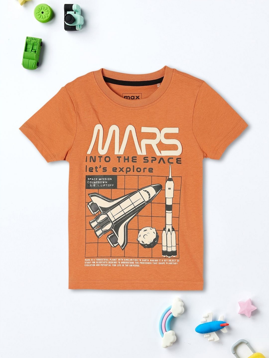 

max Boys Graphic Printed Round Neck Cotton T-shirt, Orange