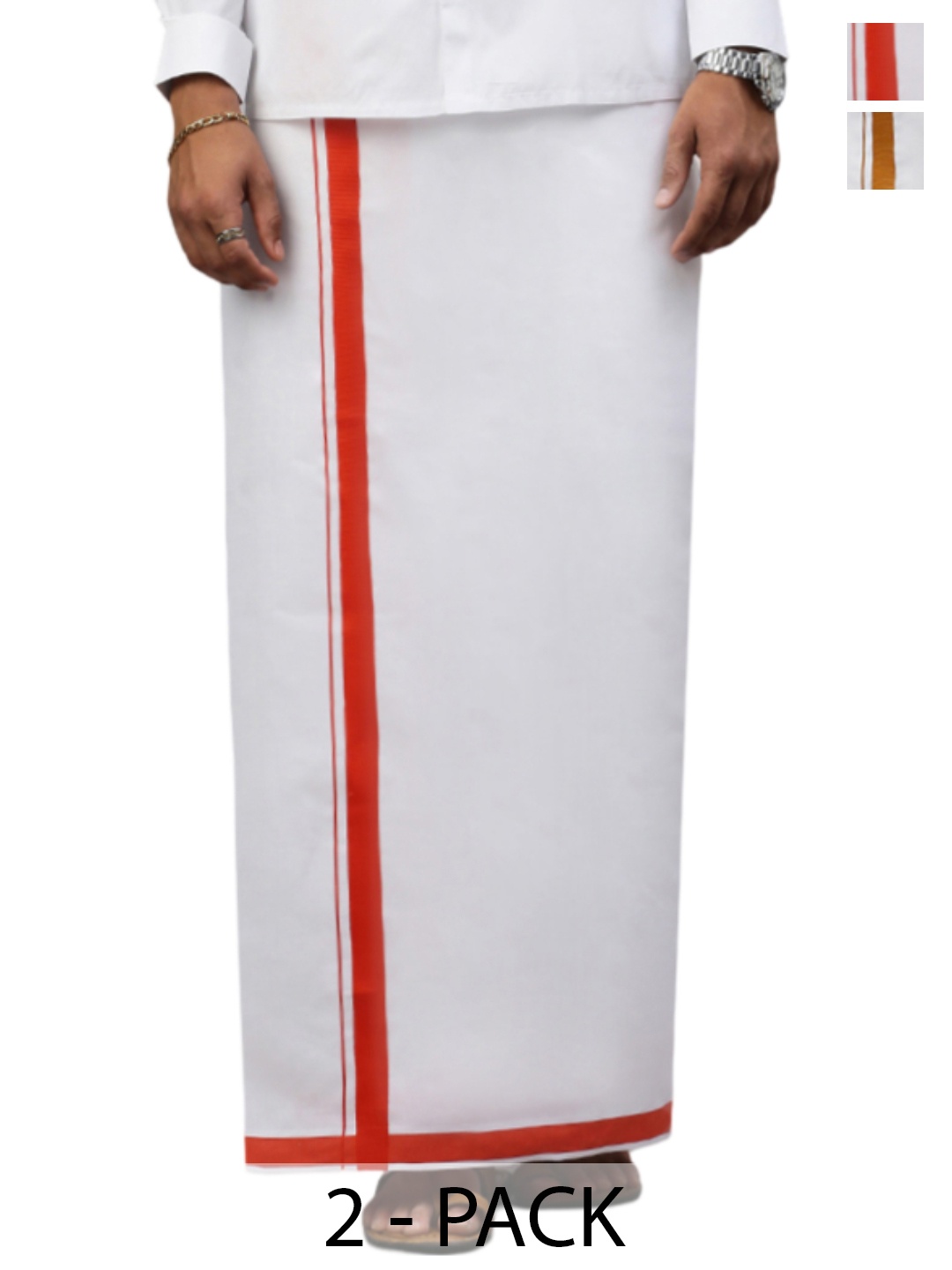

Ramraj Pack of 2 Men Solid Border Dhoti, White