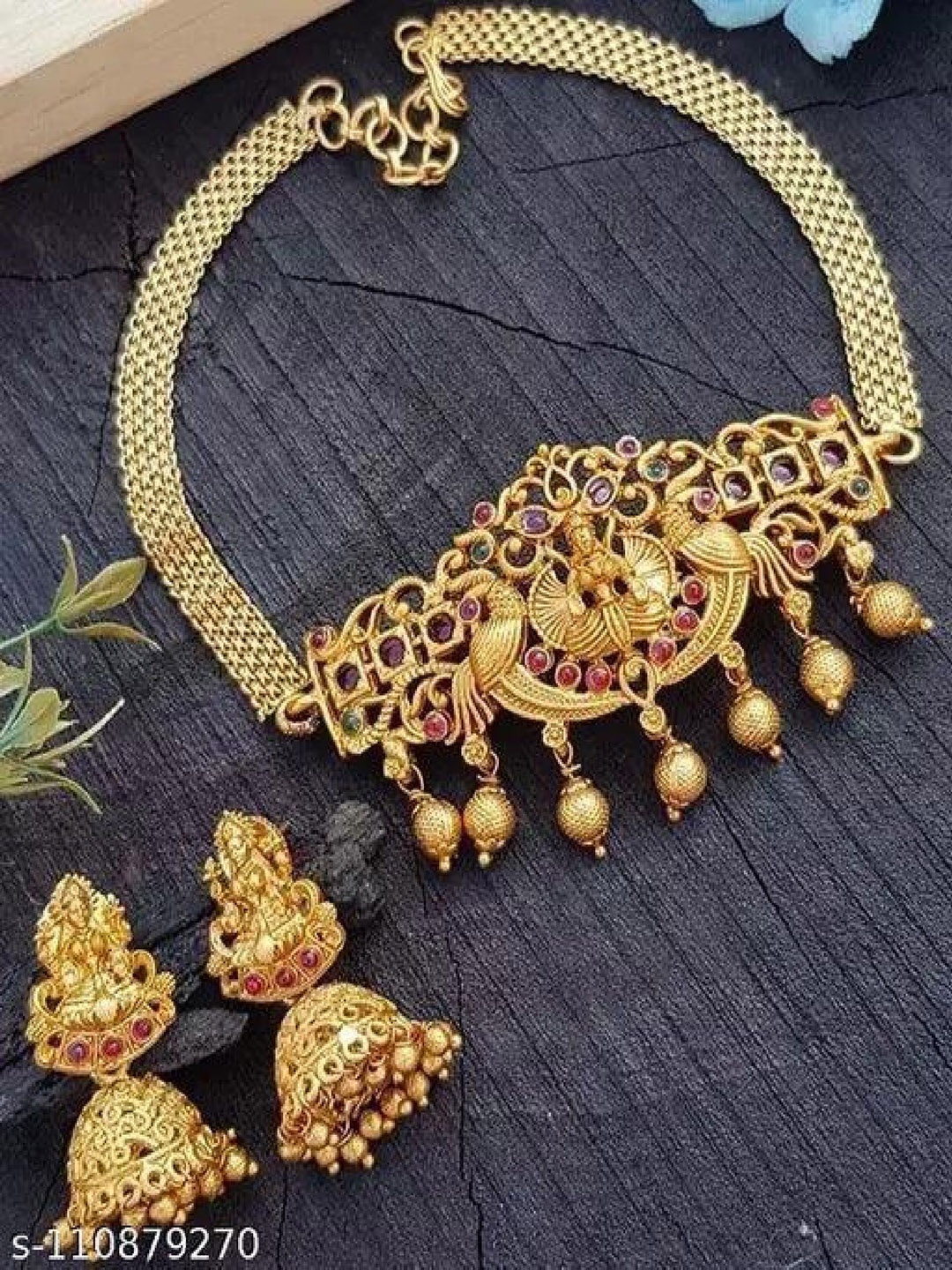 

GRIIHAM Gold-Plated AD-Studded & Beaded Necklace & Earrings