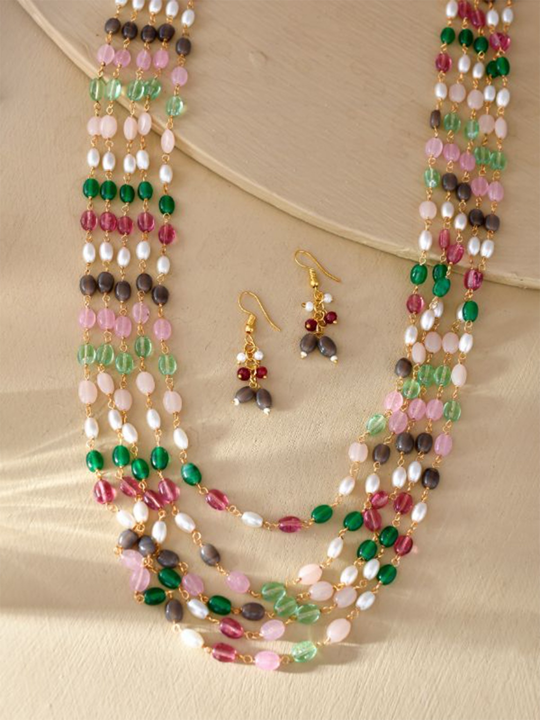 

DASTOOR Layered Beaded Necklace & Earrings, Green
