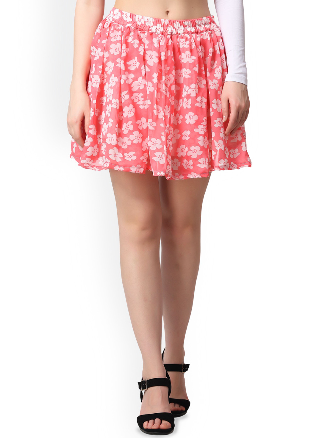 

SCORPIUS Printed Above Knee Length Flared Skirt, Pink