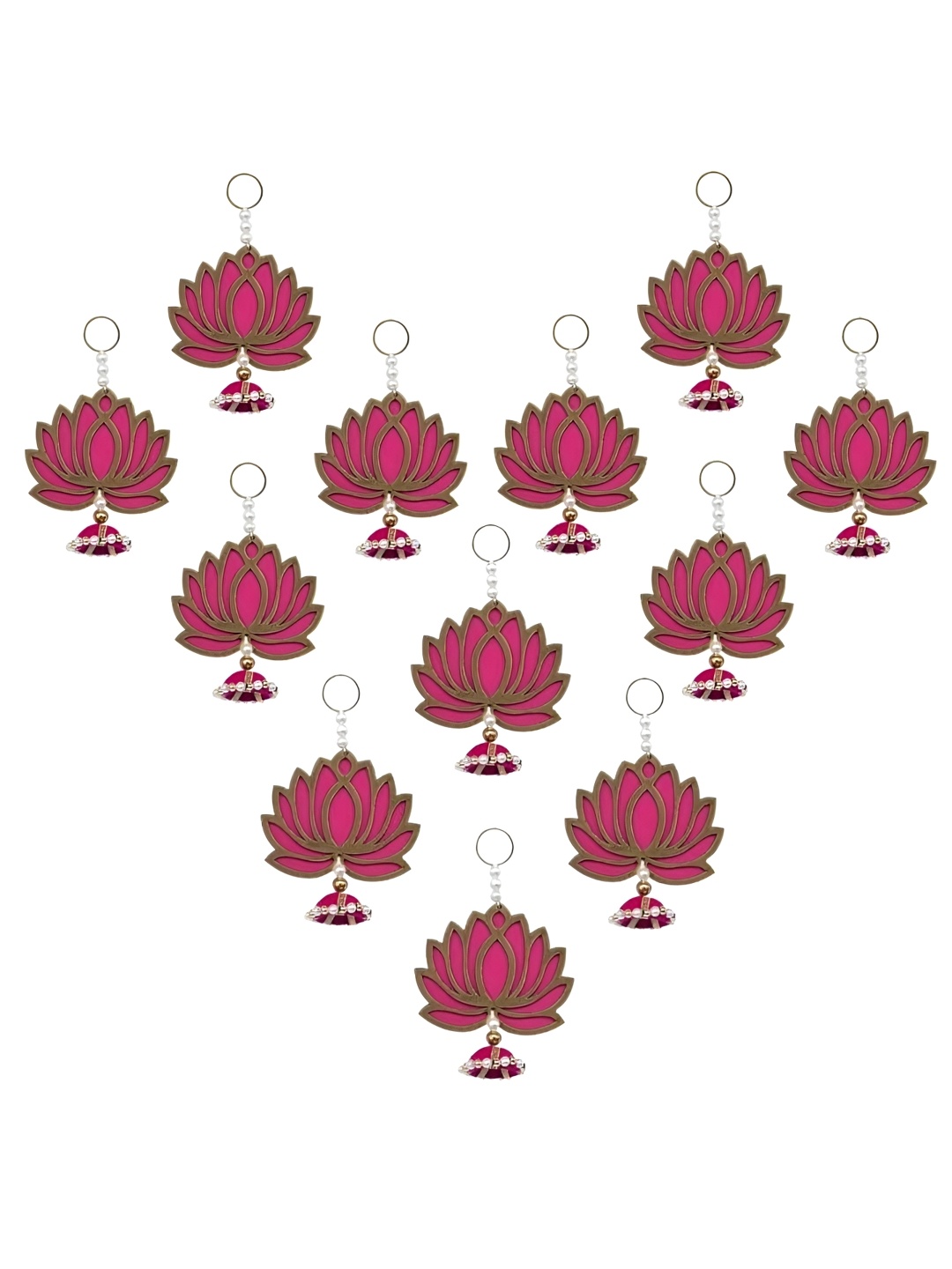 

Perpetual 12 Pieces Pink & Yellow Wooden Lotus Hanging Toran Festive Decor