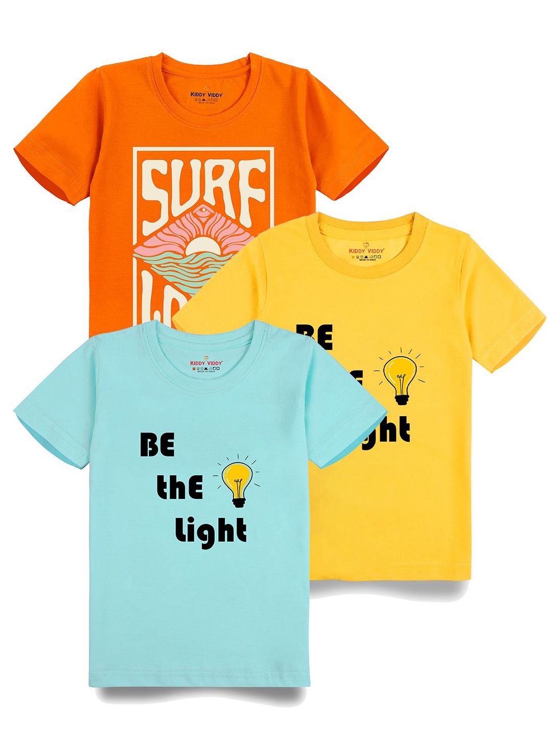 

AUSK Boys Pack Of 3 Graphic Printed Round Neck Cotton T-shirts, Yellow