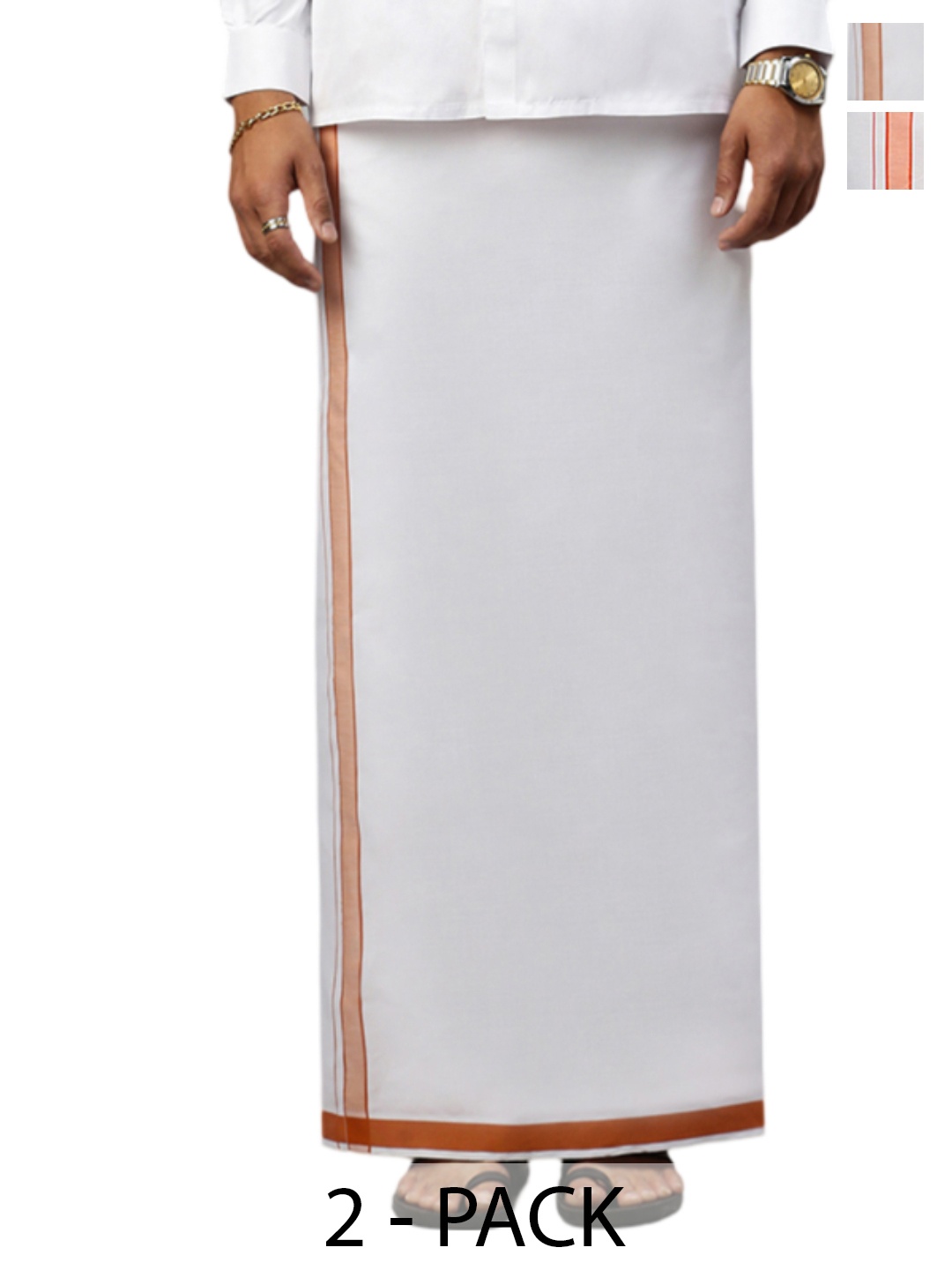 

RAMRAJ Pack of 2 Men Solid Dhoti With Border, White