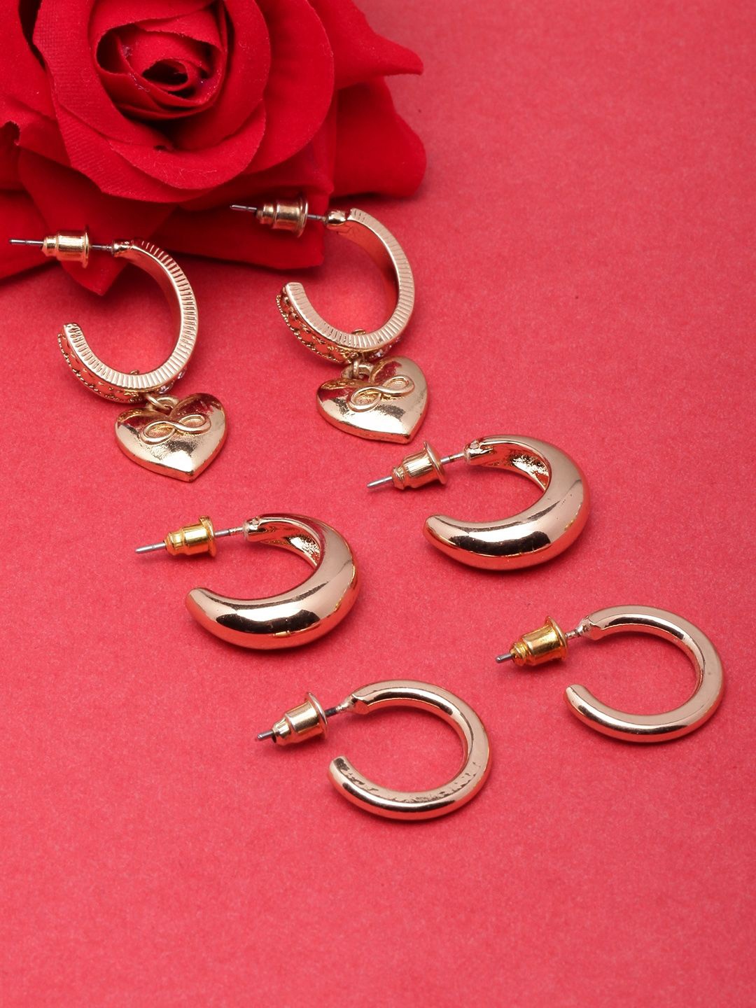 

KPOP Set Of 3 Gold Plated Rhinestone Studded Contemporary Half Hoop Earrings