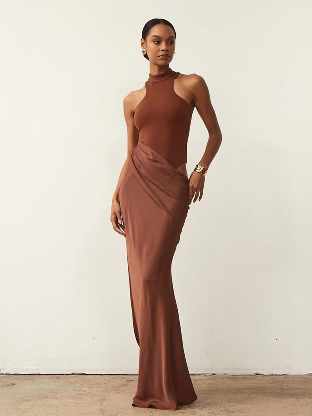 

MIAKEE Cut-Out Detailed Maxi Dress, Brown