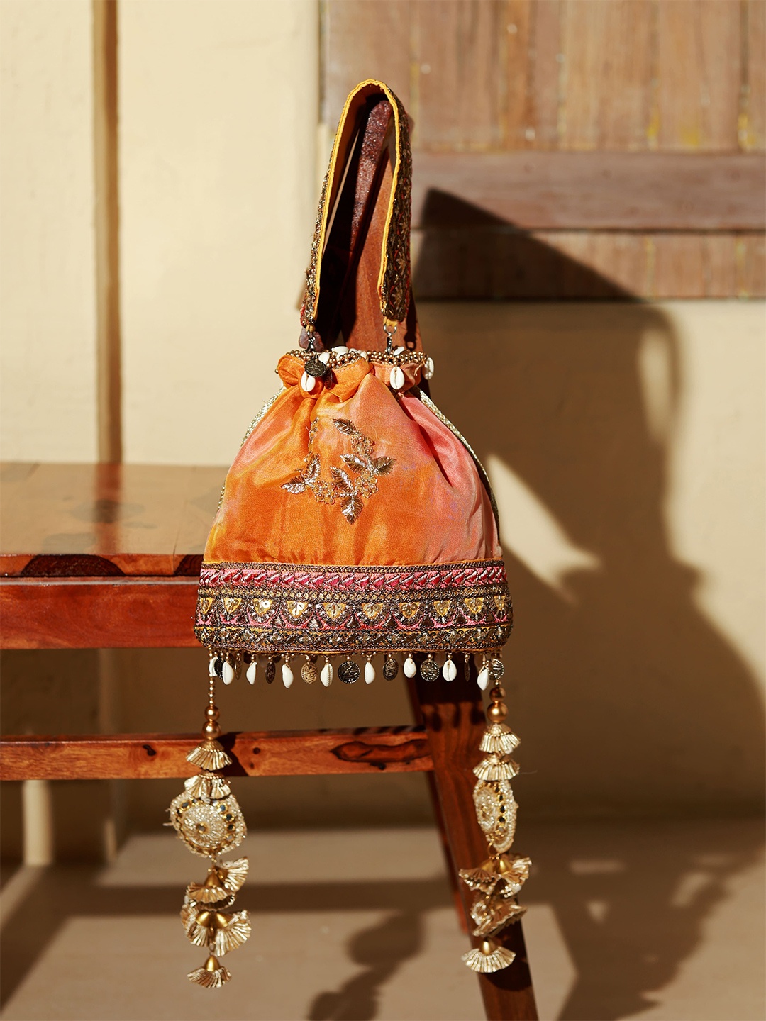 

THE TAN CLAN Embroidered Potli Clutch, Yellow