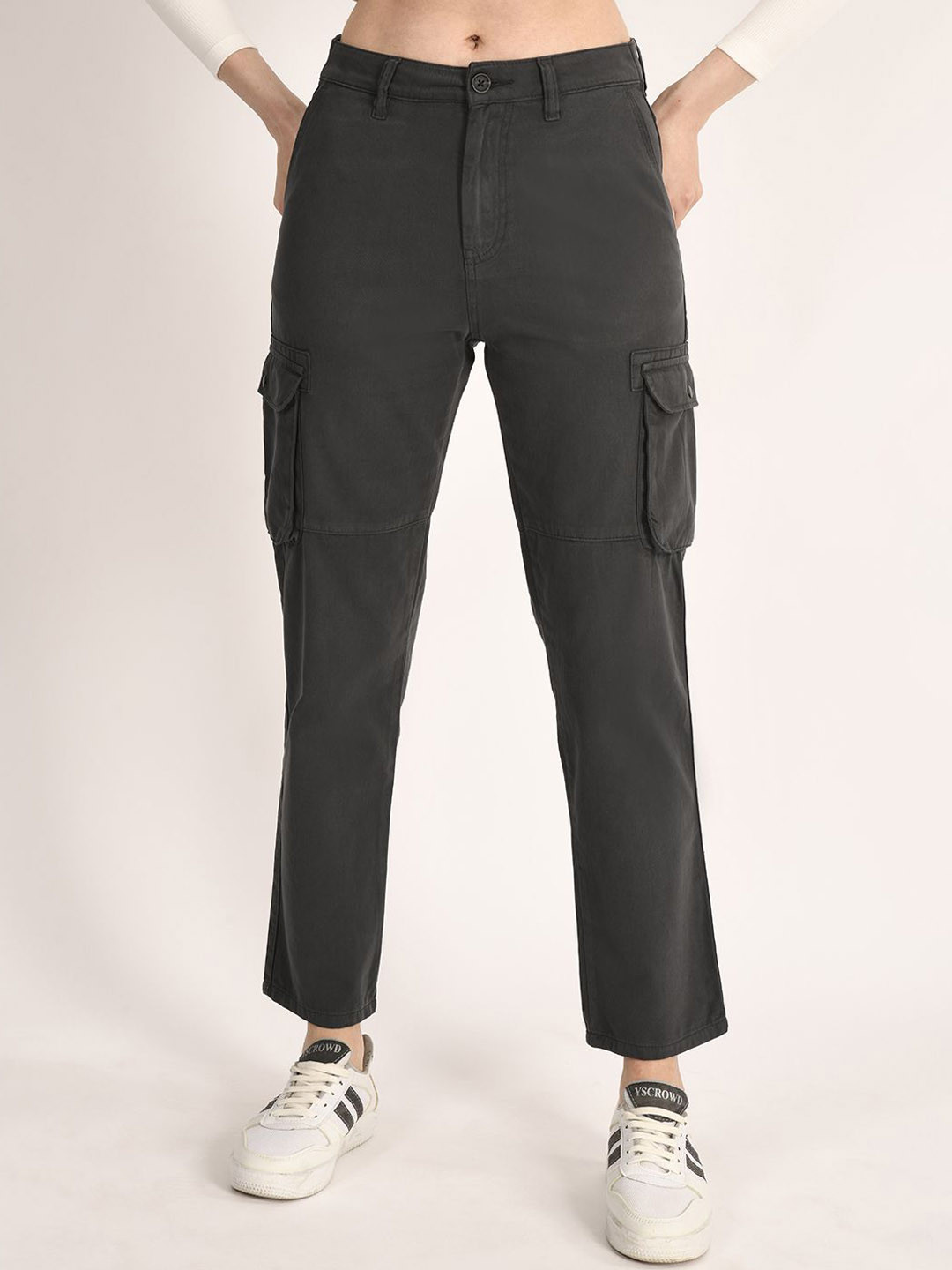 

Roadster The Lifestyle Co Women Pure Cotton Cargo Trousers, Grey