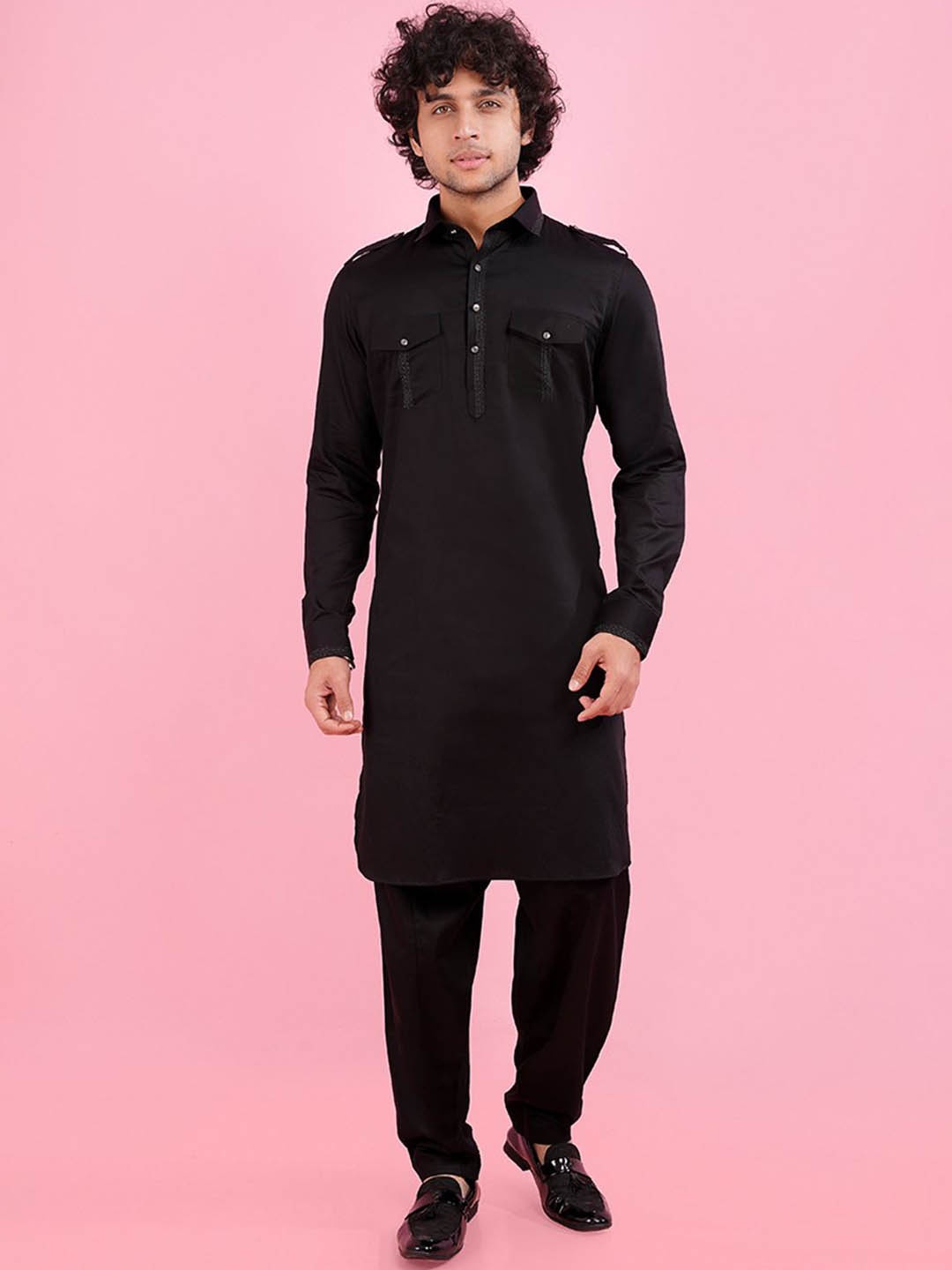 

azania Men Pathani Kurta, Black