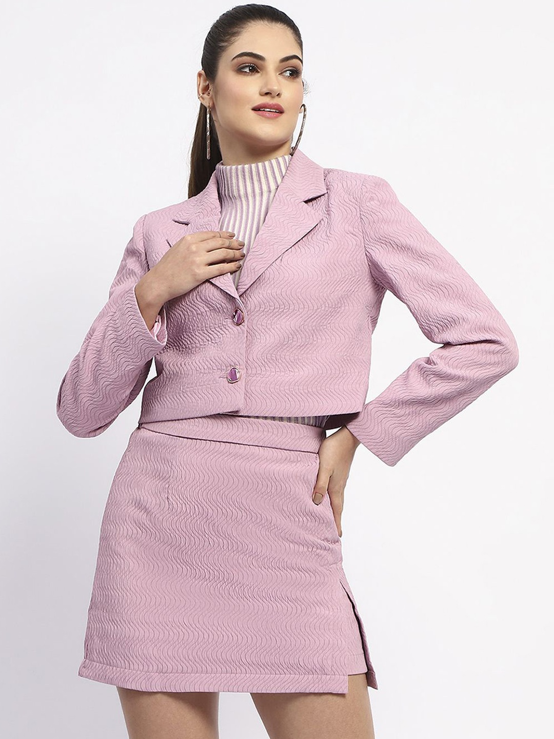 

Madame Women Self-Design Single-Breasted Blazers, Mauve