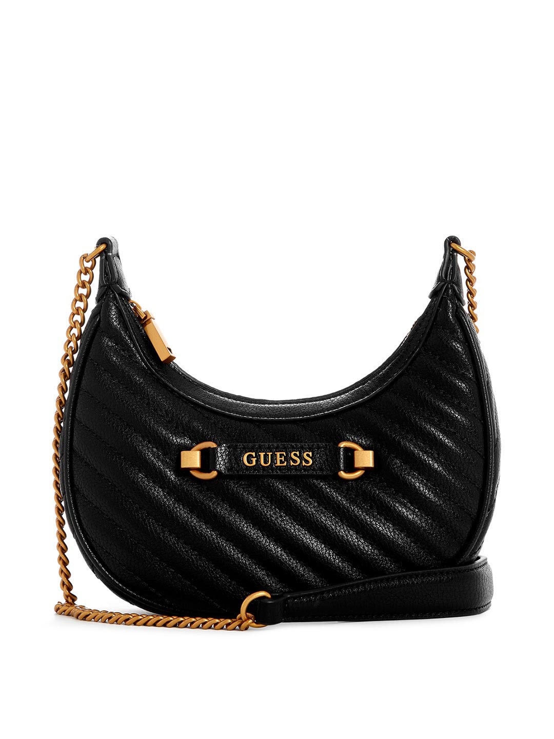 

GUESS Textured PU Half Moon Hobo Bag with Quilted, Black