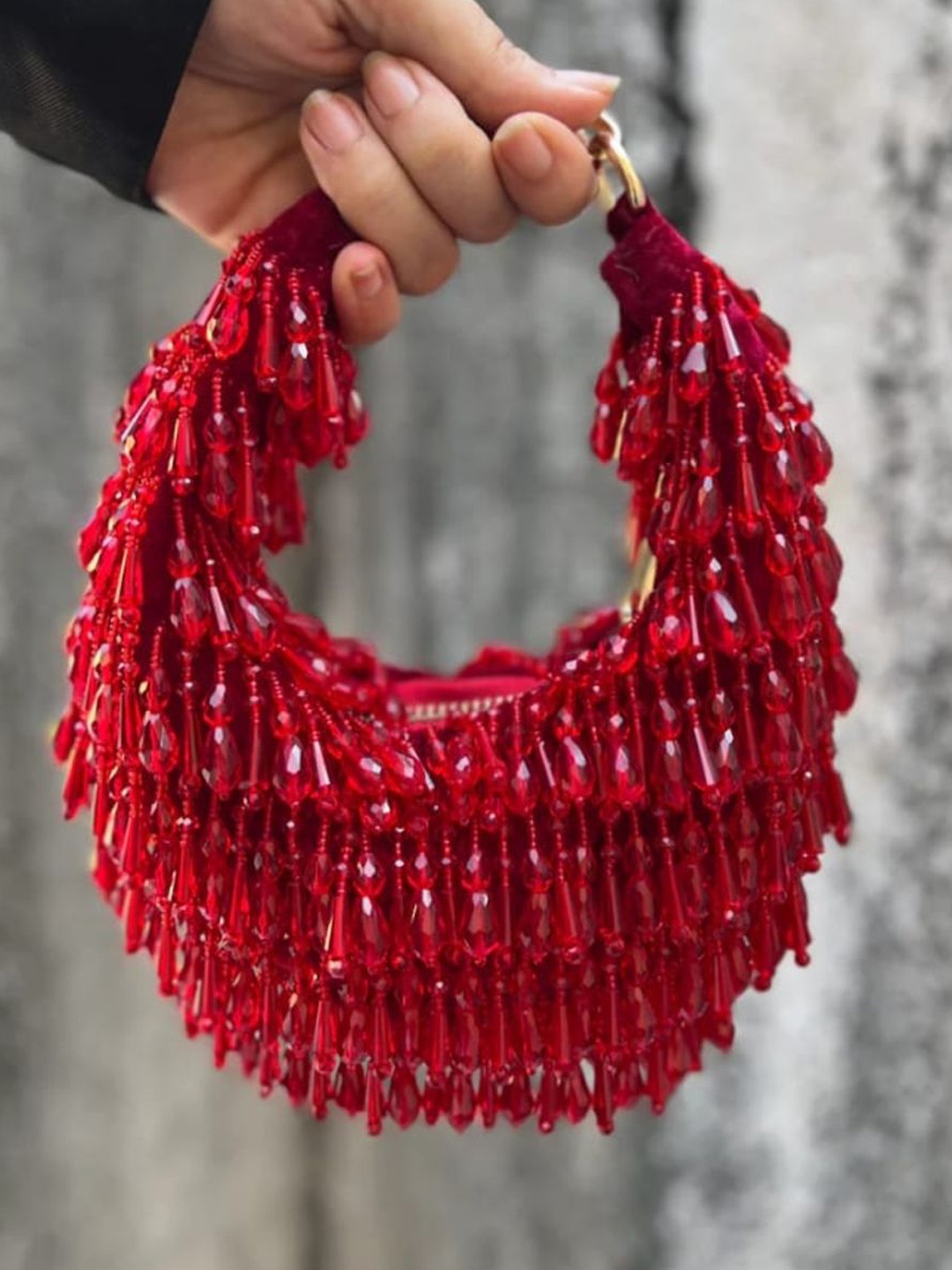 

Aloha by PS Textured Structured Handheld Bag with Fringed, Red