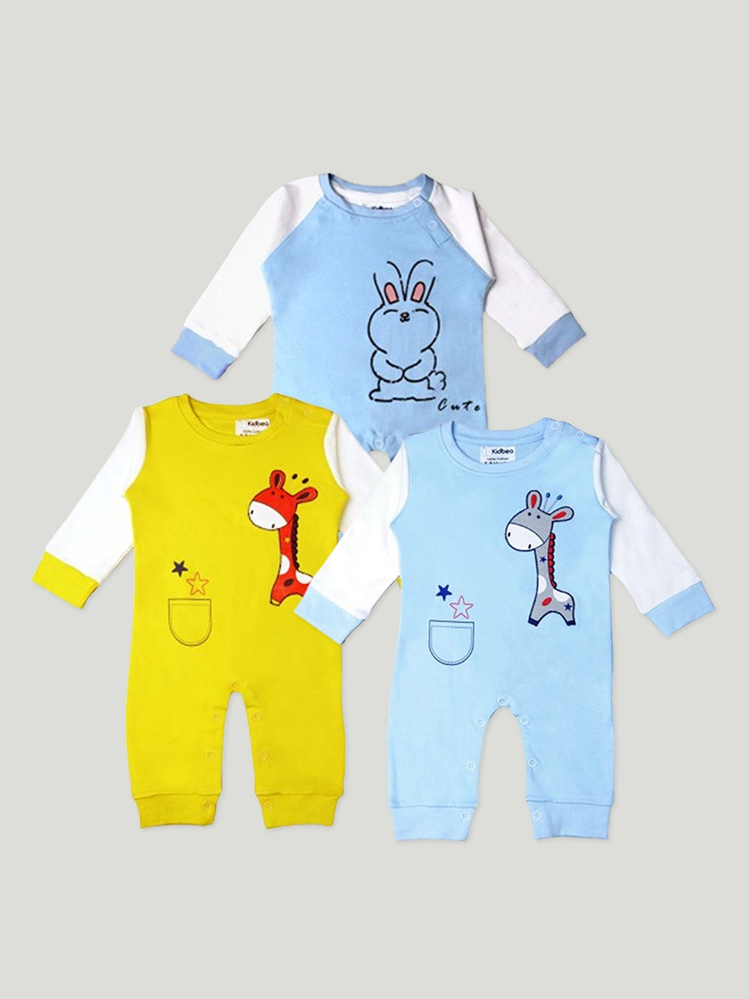 

Kidbea Infants Unisex Pack Of 3 Printed Organic Cotton Rompers, Yellow