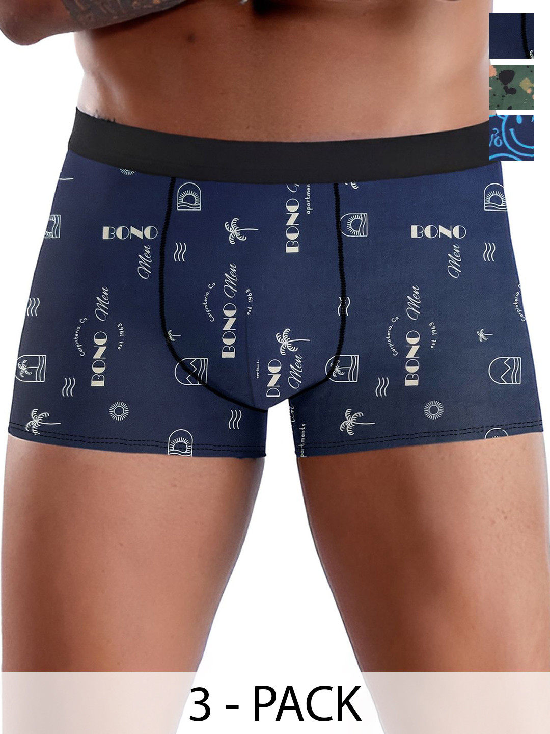 

DISPENSER Pack Of 3 Men Printed Breathability Trunks, Blue