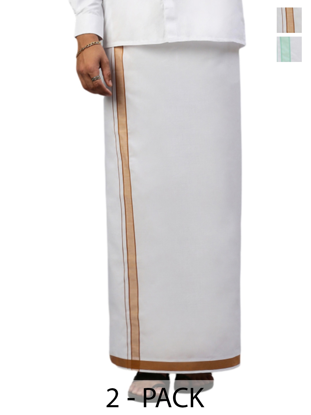 

Ramraj Pack of 2 Men Solid Border Dhoti, White