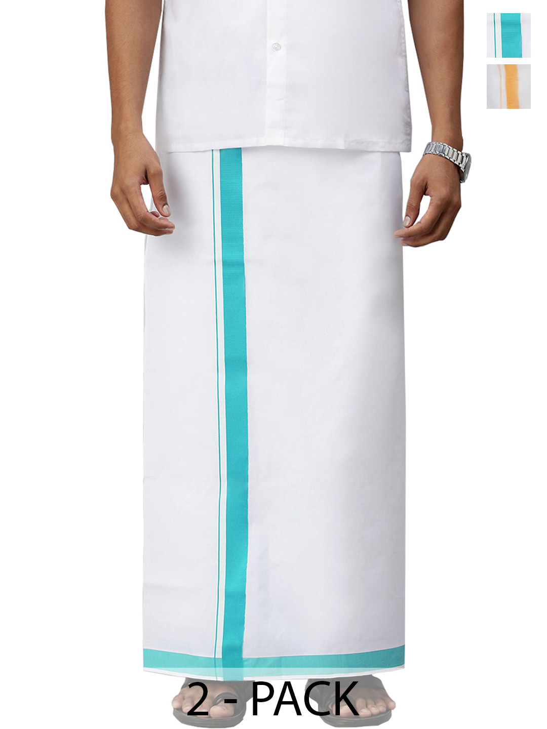 

Ramraj Men Pack Of 2 Cotton Solid Dhotis, White