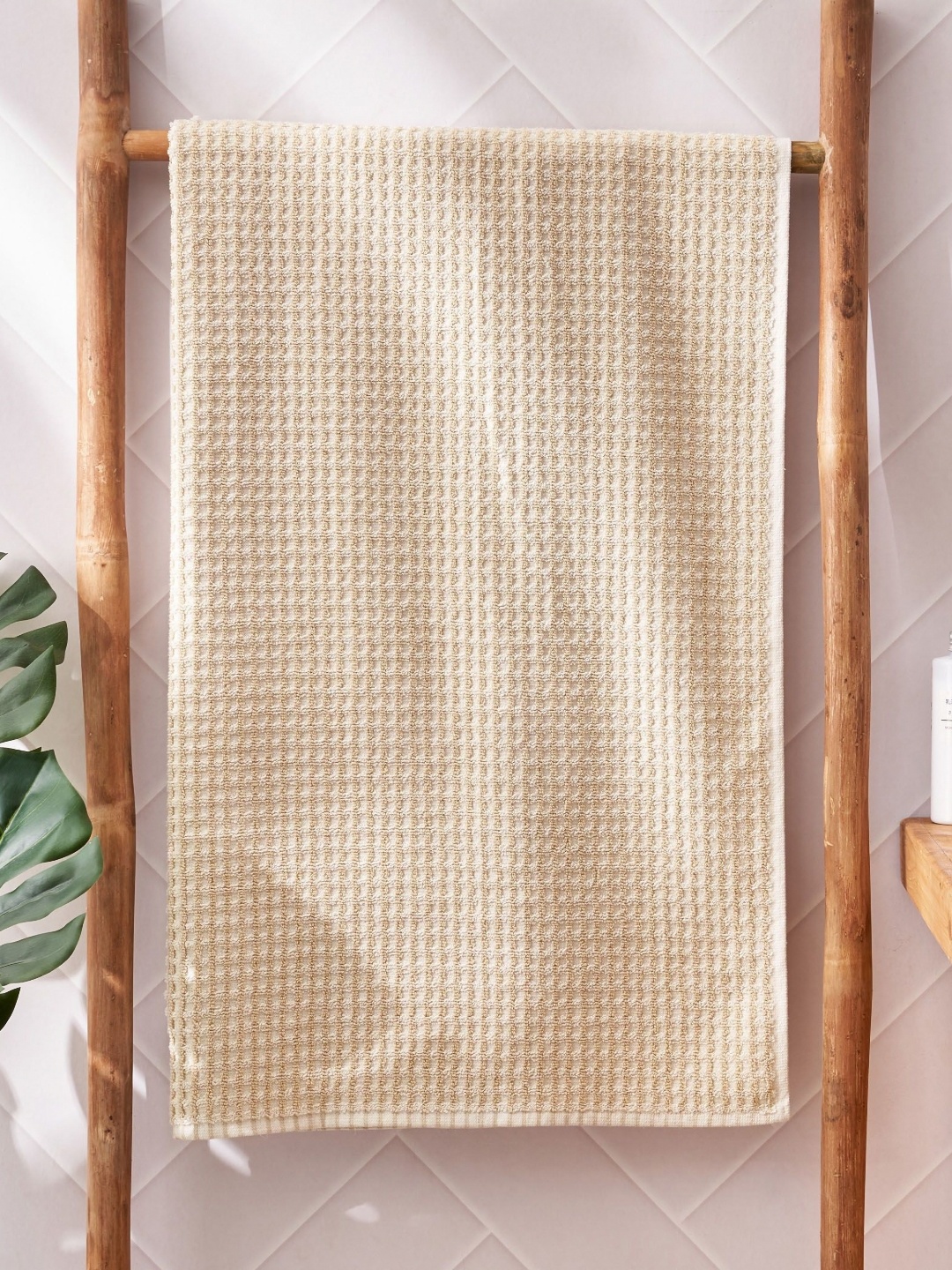 

Home Centre Corsica Izzy Waffle Beige and White Checked Cotton 450 GSM Bath Towel