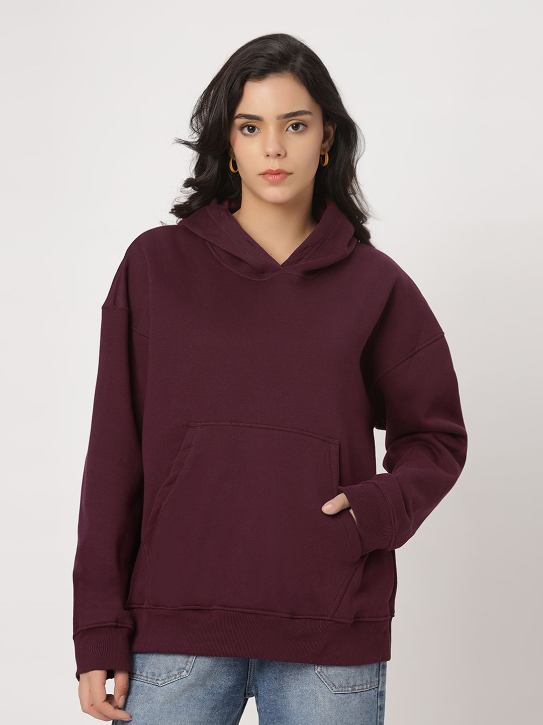 

Be Savage Women Solid Hood Fleece Pullover Sweatshirt, Burgundy