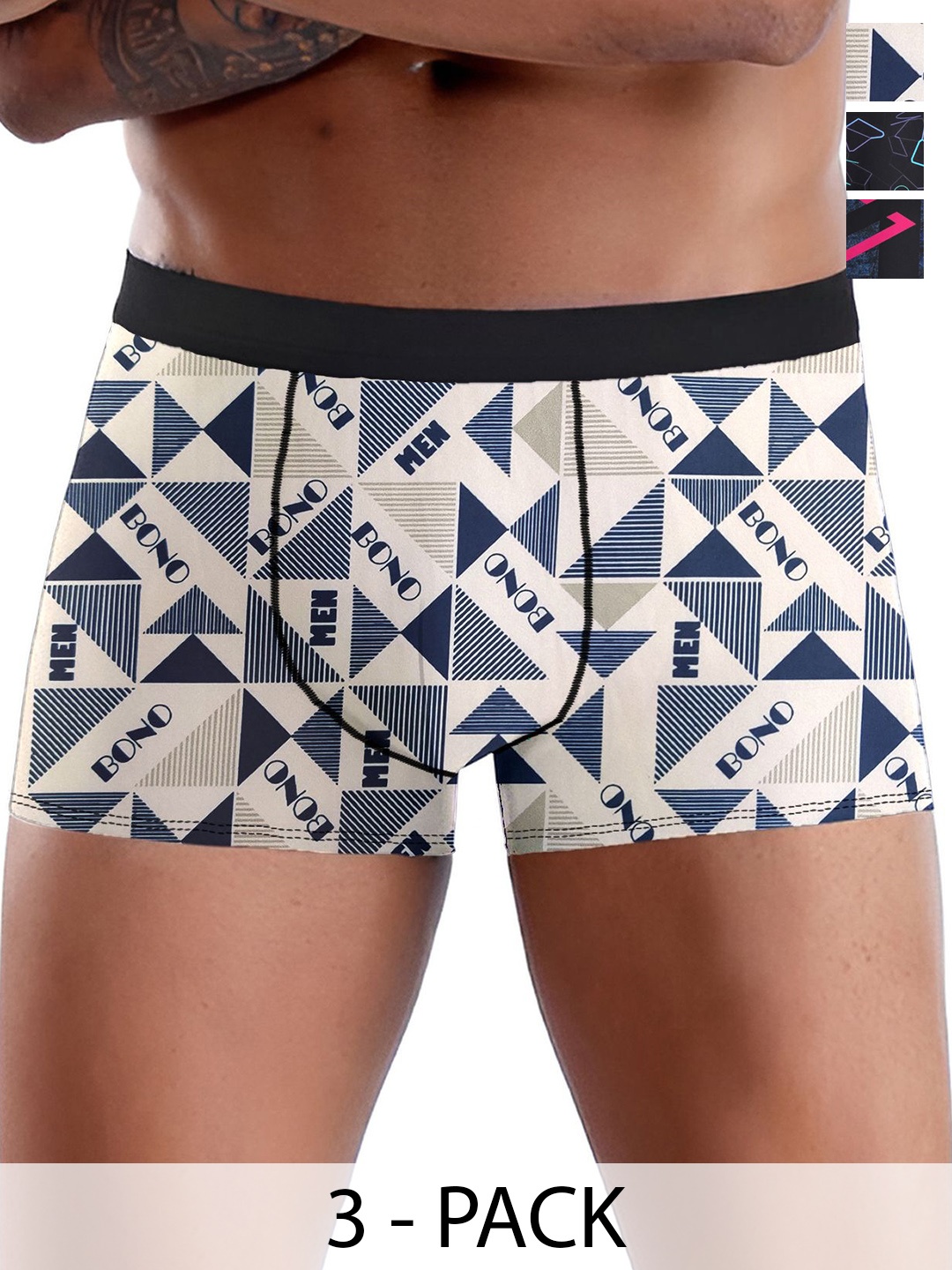 

DISPENSER Pack Of 3 Men Printed Short Trunks, Cream