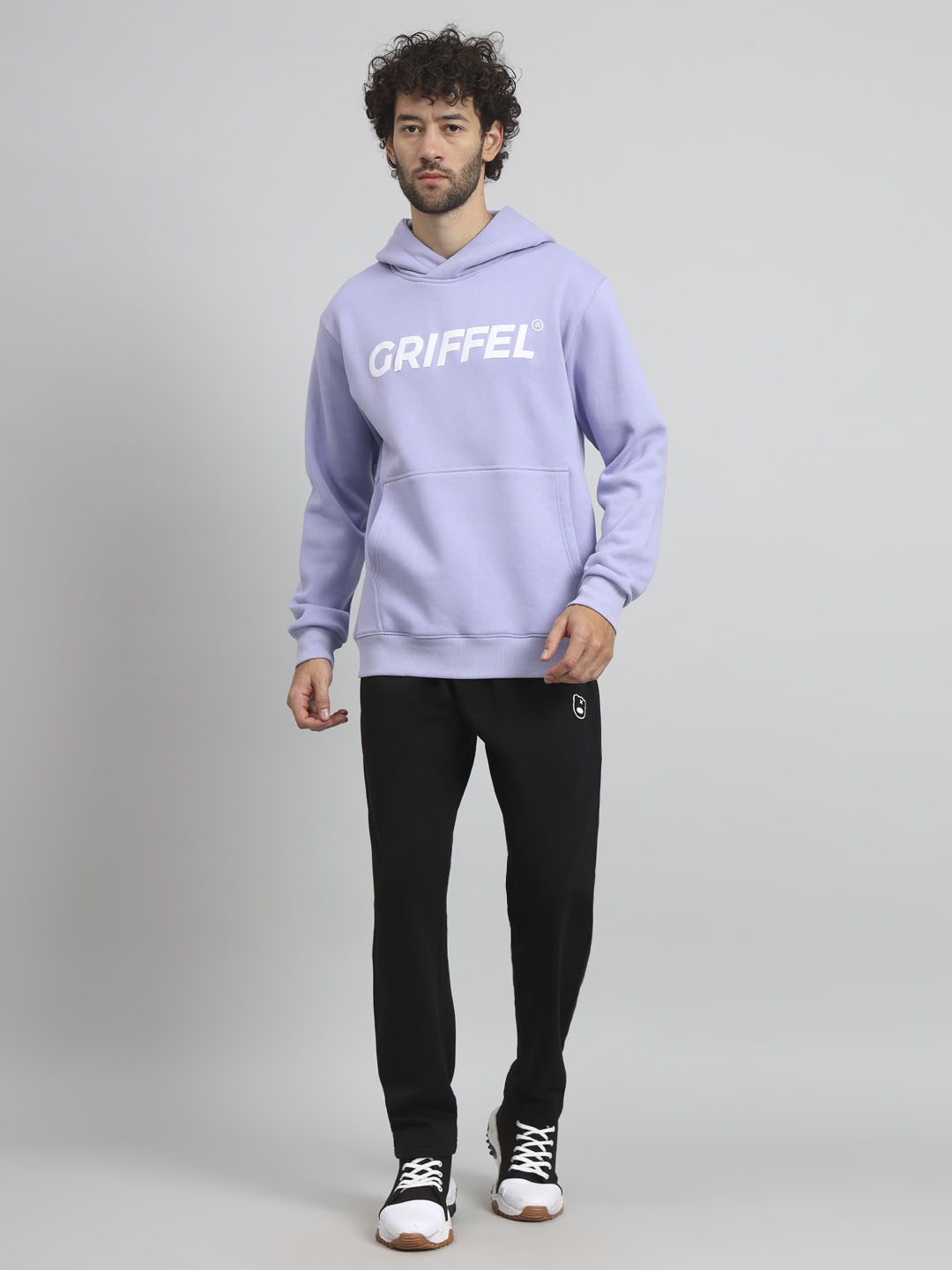 

GRIFFEL Men Hood Brand Logo Printed Tracksuits, Mauve