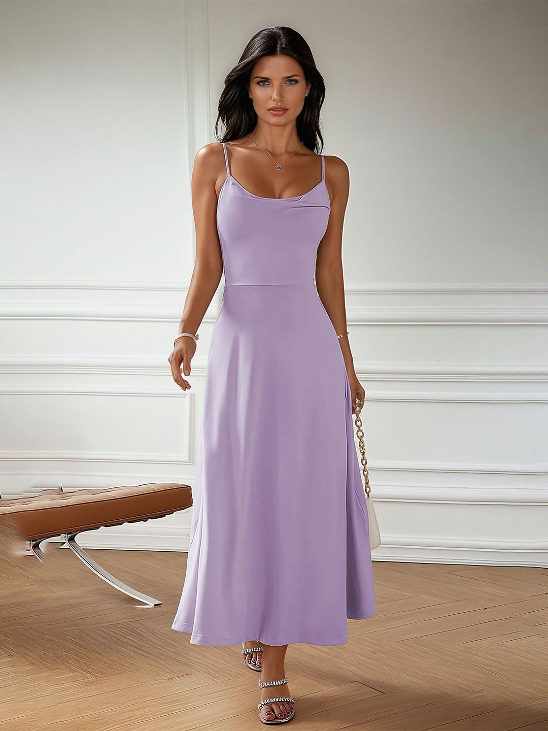 

Kotty Women Solid Shoulder Straps Maxi Dress, Purple