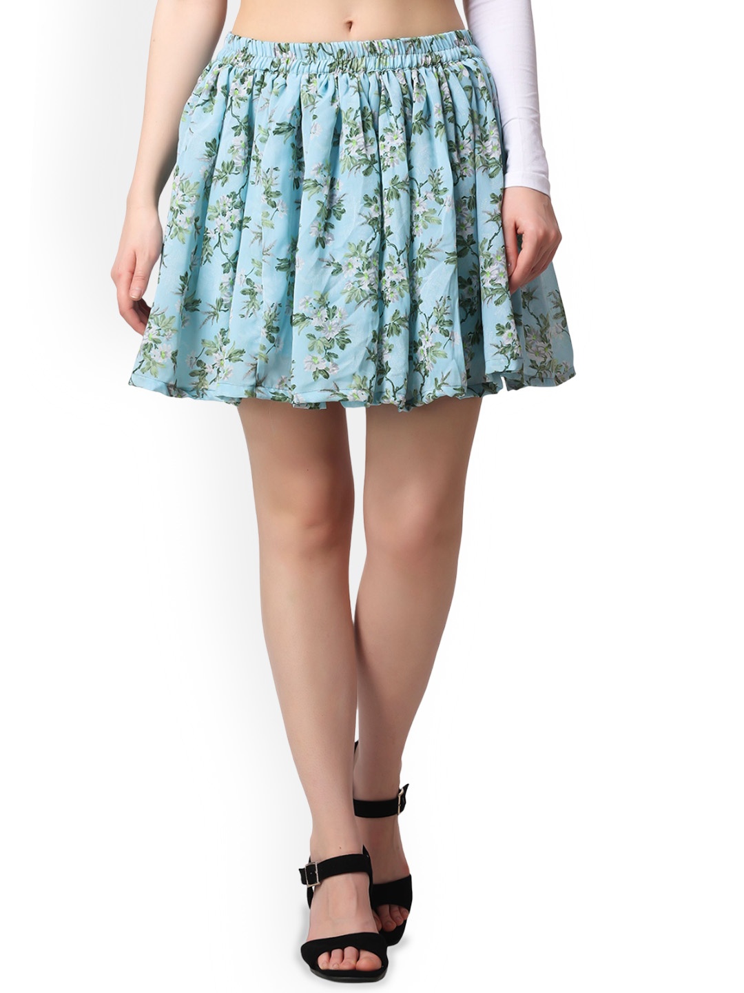 

SCORPIUS Printed Above Knee Length Flared Skirt, Blue