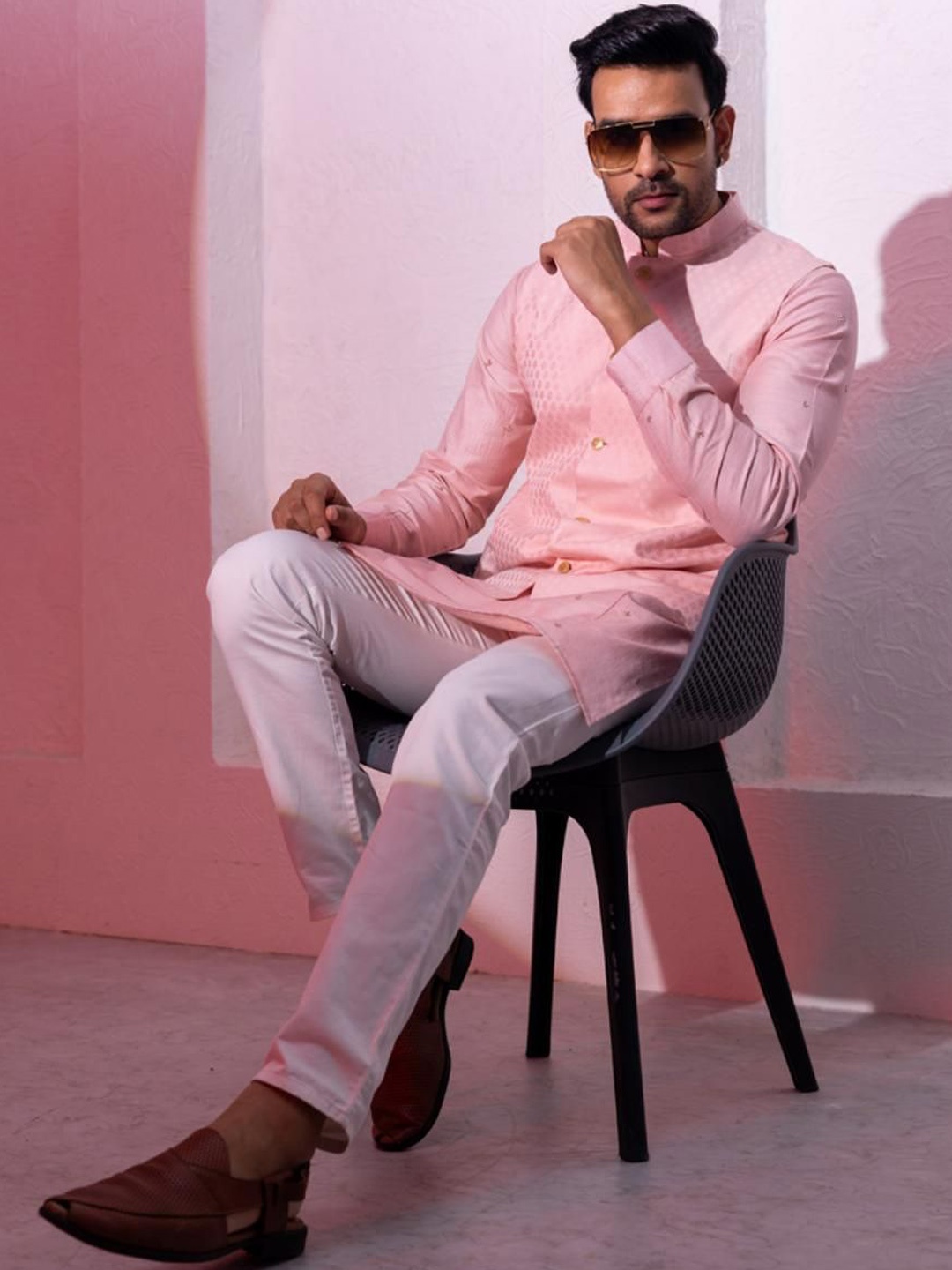 

INAAYA JAIPUR Men Woven Design Nehru Jacket, Pink