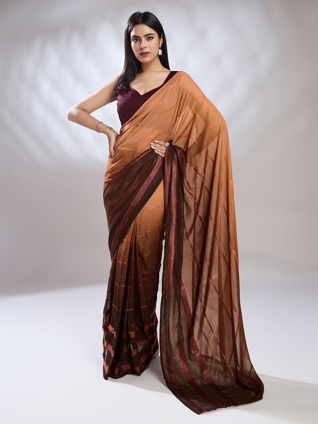 

Rekha Maniyar Woven Design Ready to Wear Saree, Brown