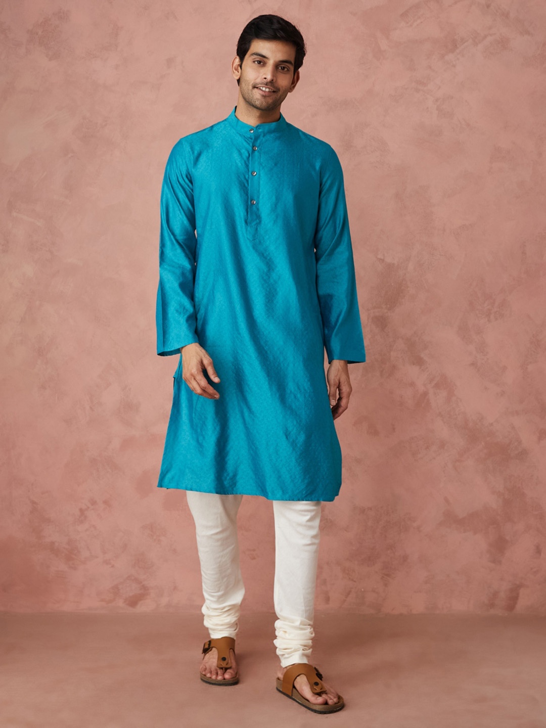 

Fabindia Men Mirror Work Kurta, Turquoise blue