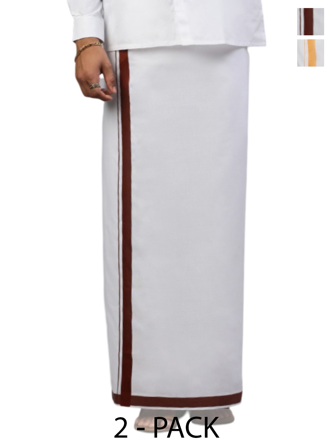 

Ramraj Men Pack Of 2 Fancy Border Solid Dhotis, White