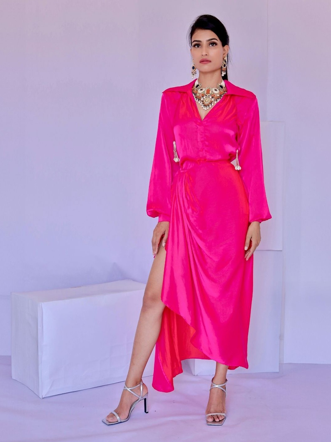 

Foram patel Solid Pink Wrap Dress