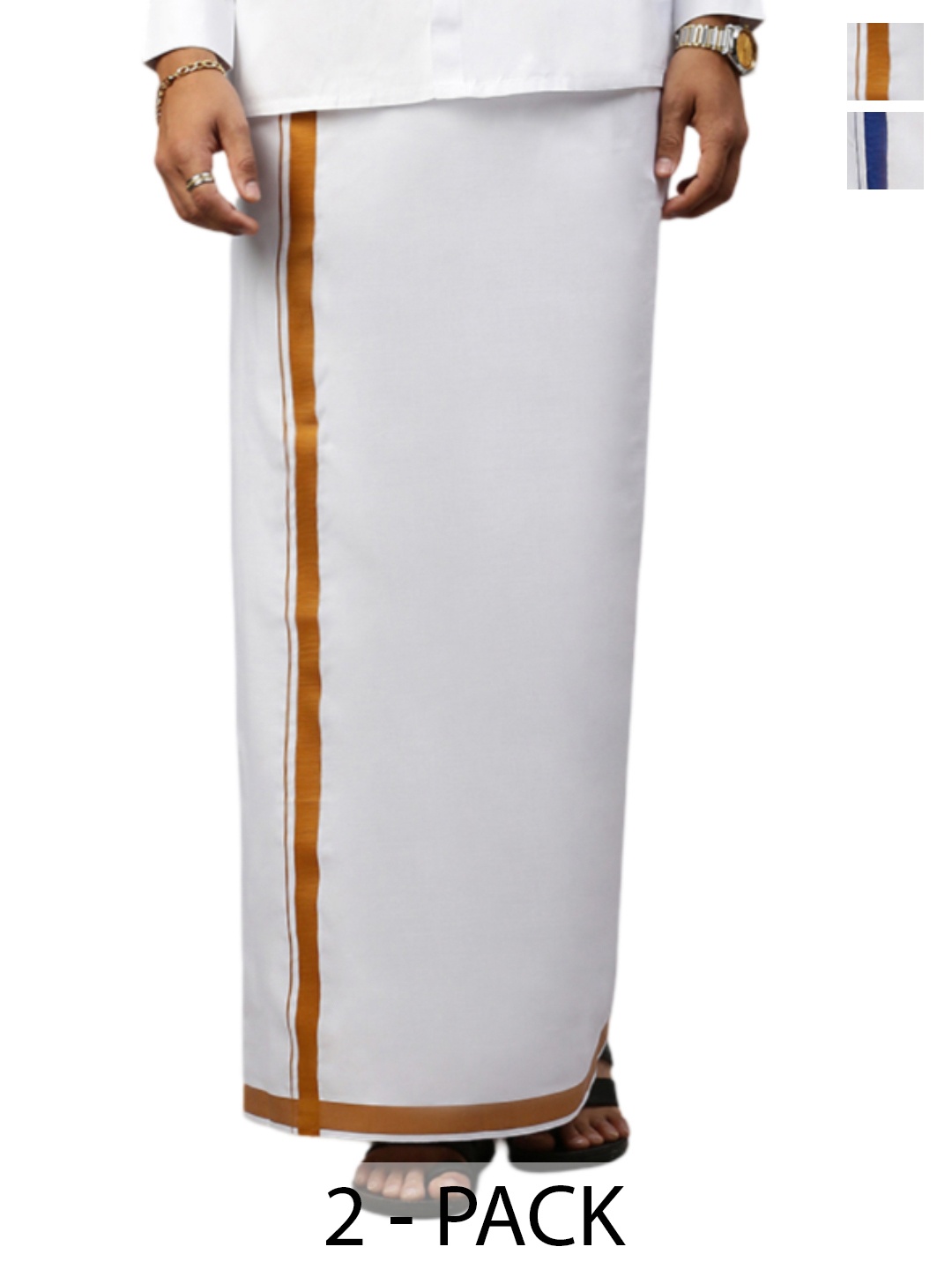 

Ramraj Pack of 2 Men Solid Border Dhoti, White