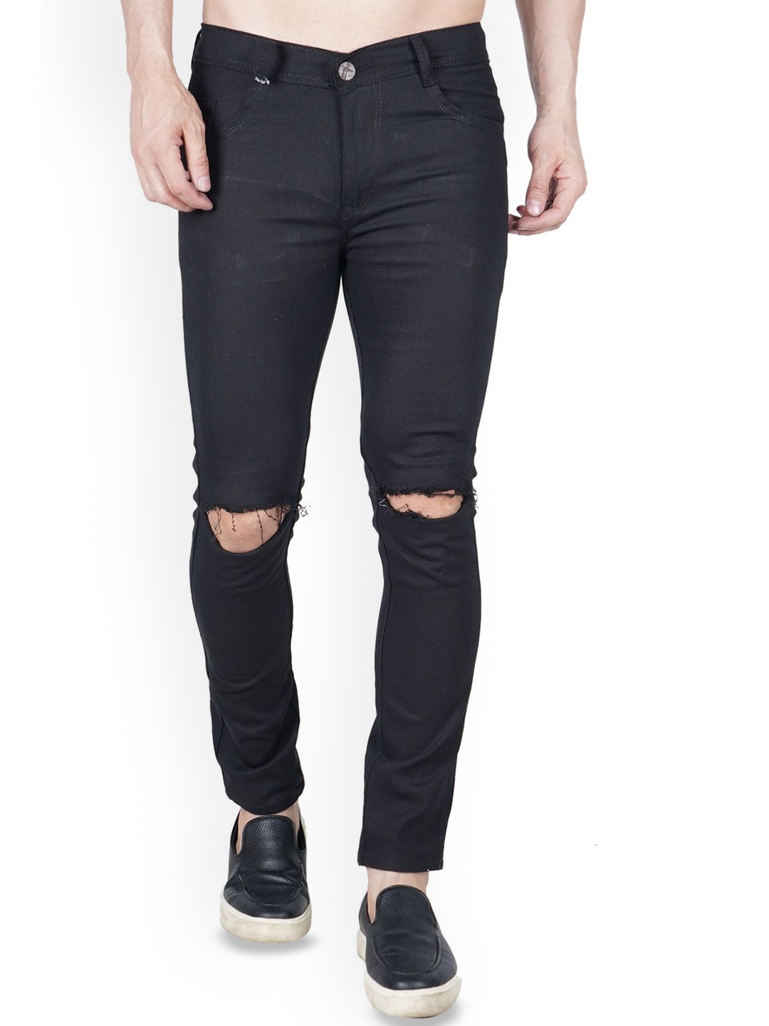 

LINARIA Men Mid-Rise Classic Slash Knee Jeans, Black