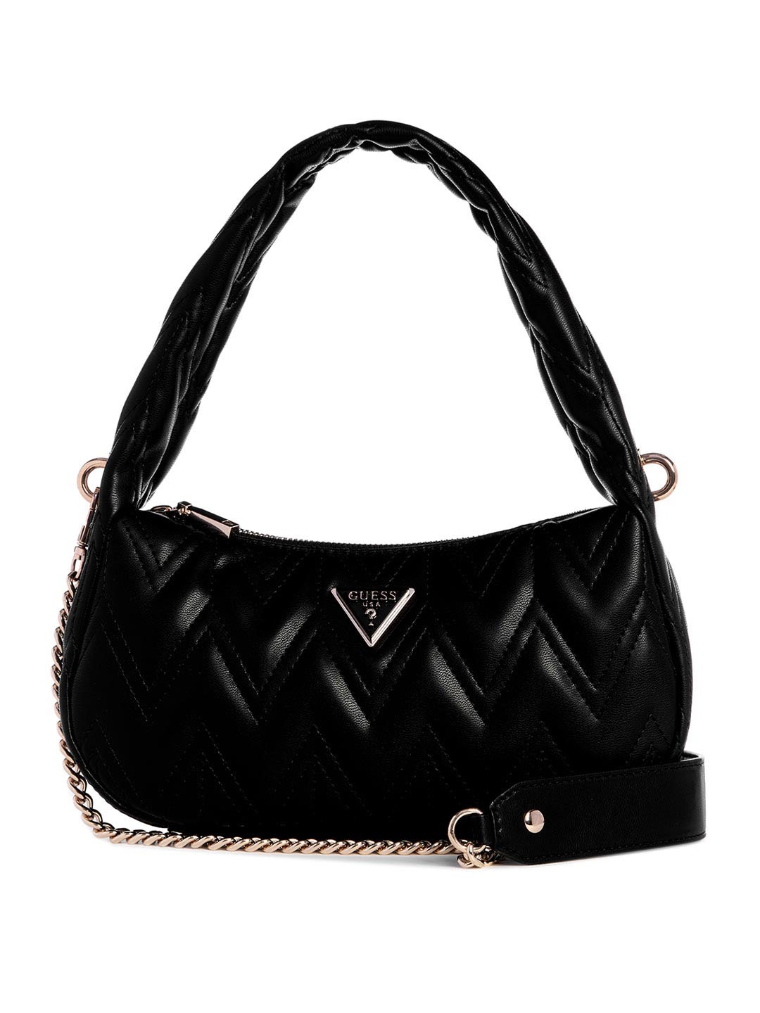 

GUESS Textured PU Half Moon Shoulder Bag with Quilted, Black