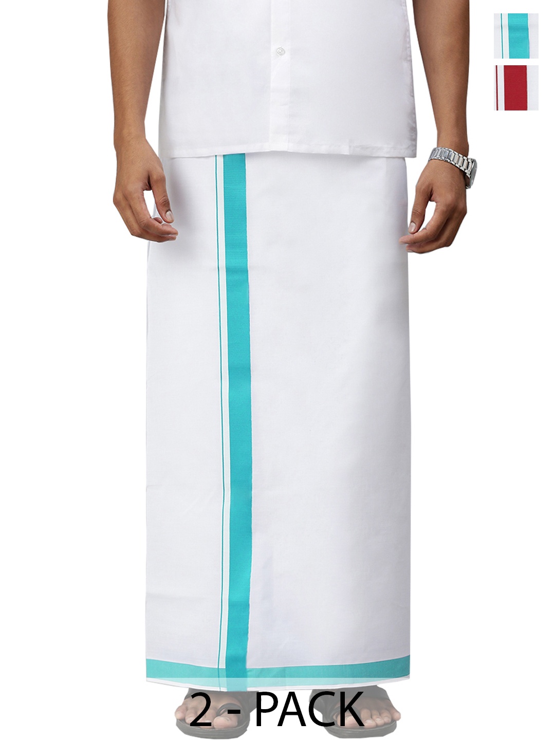 

Ramraj Pack of 2 Men Solid Border Dhoti, White