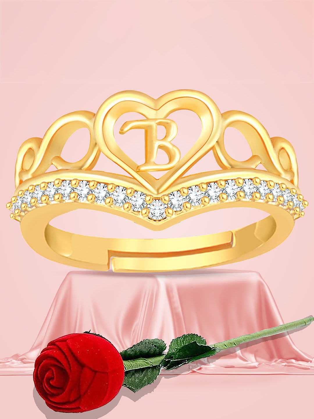 

Lila Gold-Plated Heart Shaped With B AD-Studded Finger Ring
