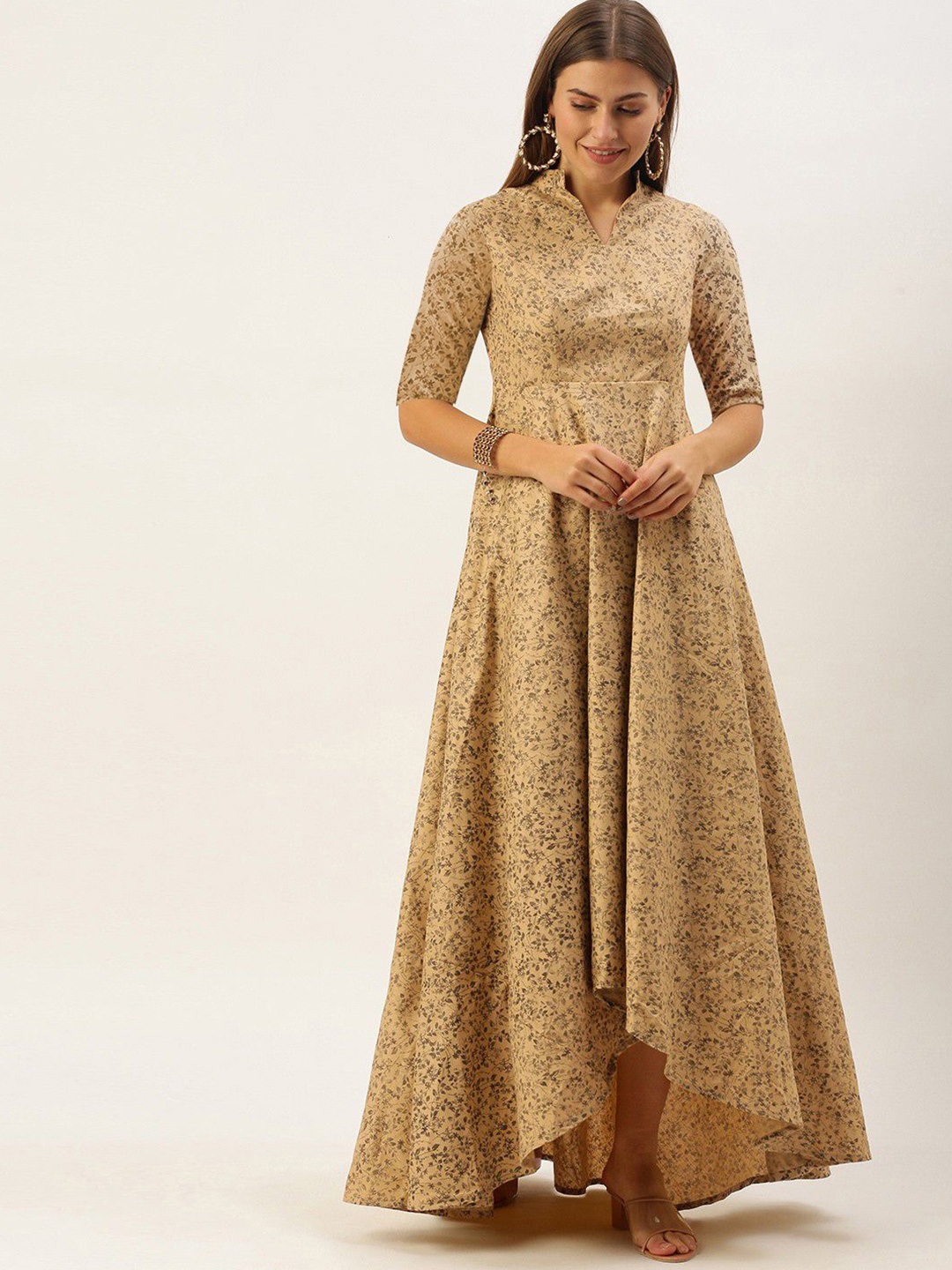 

Ethnovog Floral Printed Maxi Dress, Beige