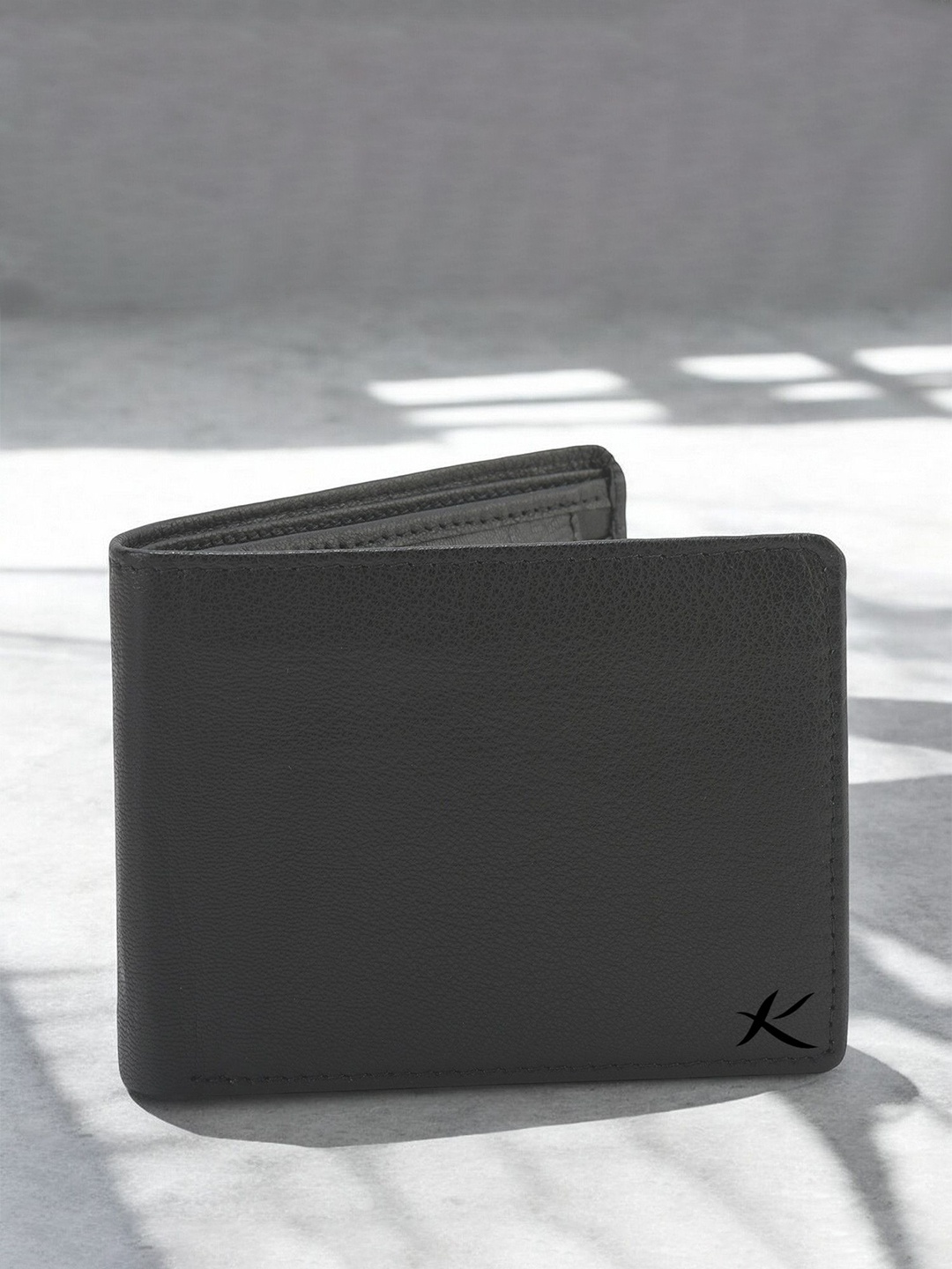 

Kastner Men Textured Cut Work Leather Two Fold Wallet, Black