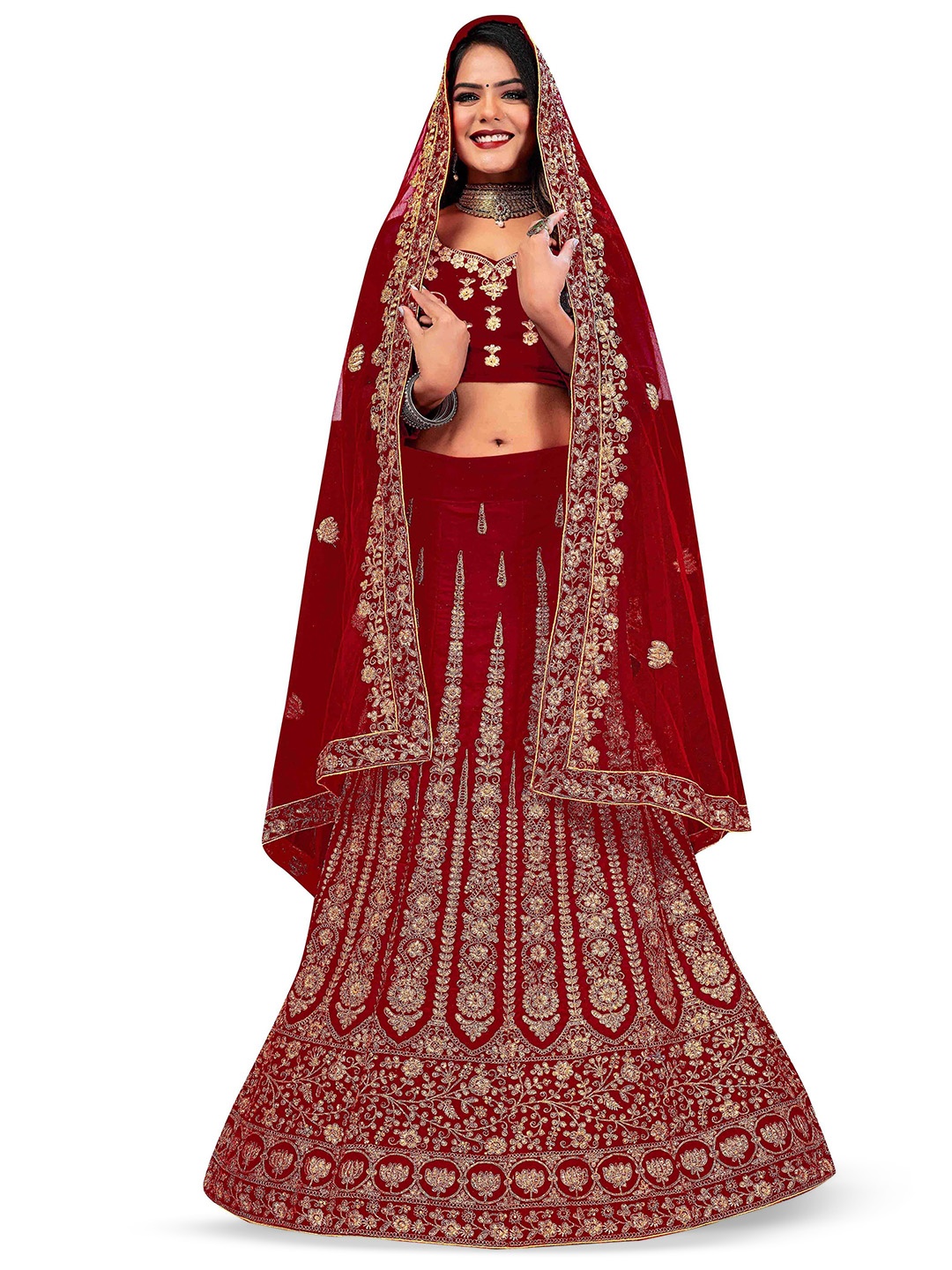 

Maroosh Embellished Thread Work Unstitched Lehenga & Blouse With Dupatta, Maroon