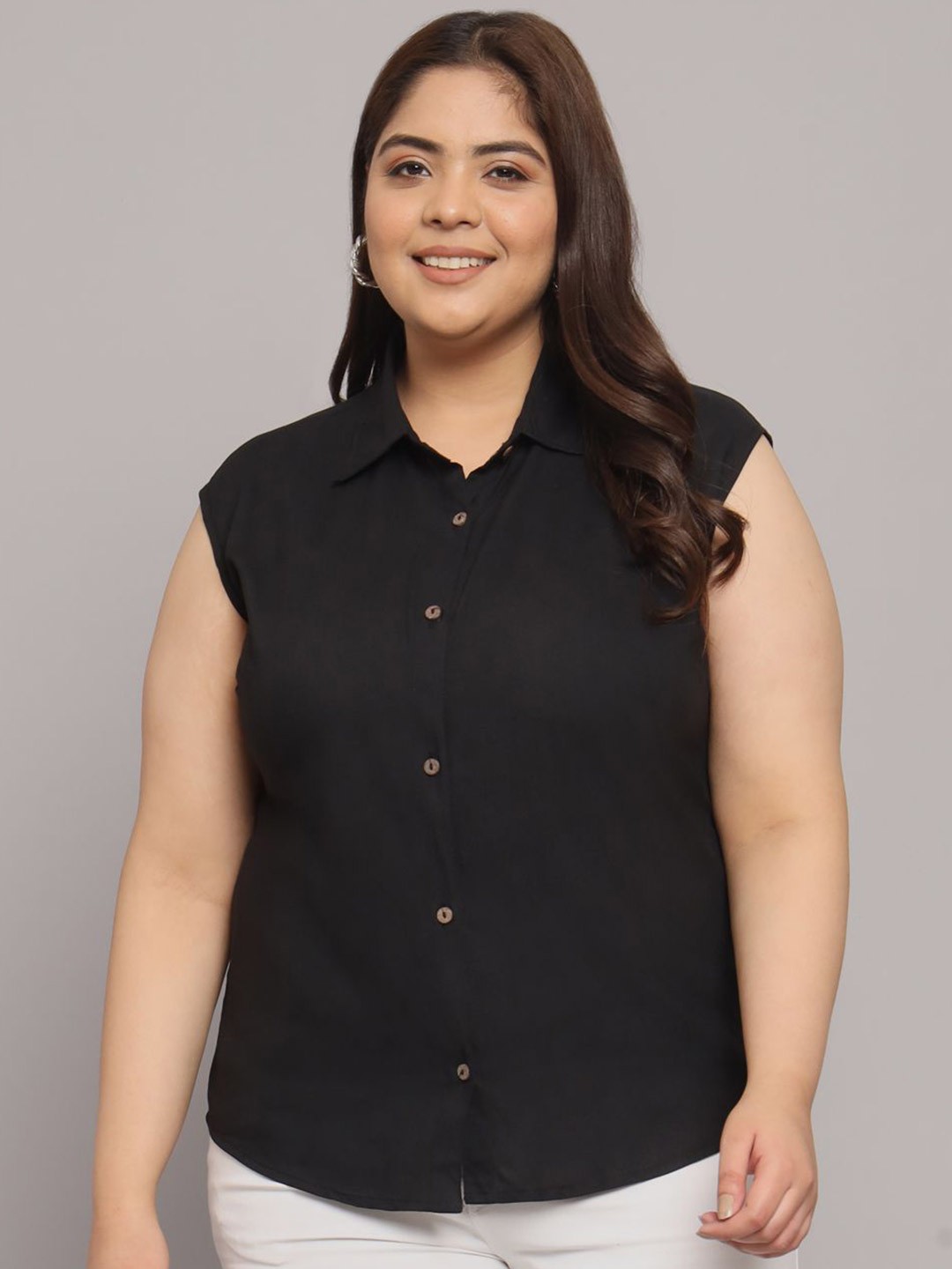 

Funday Fashion Women Spread Collar Solid Cotton Casual Shirt, Black