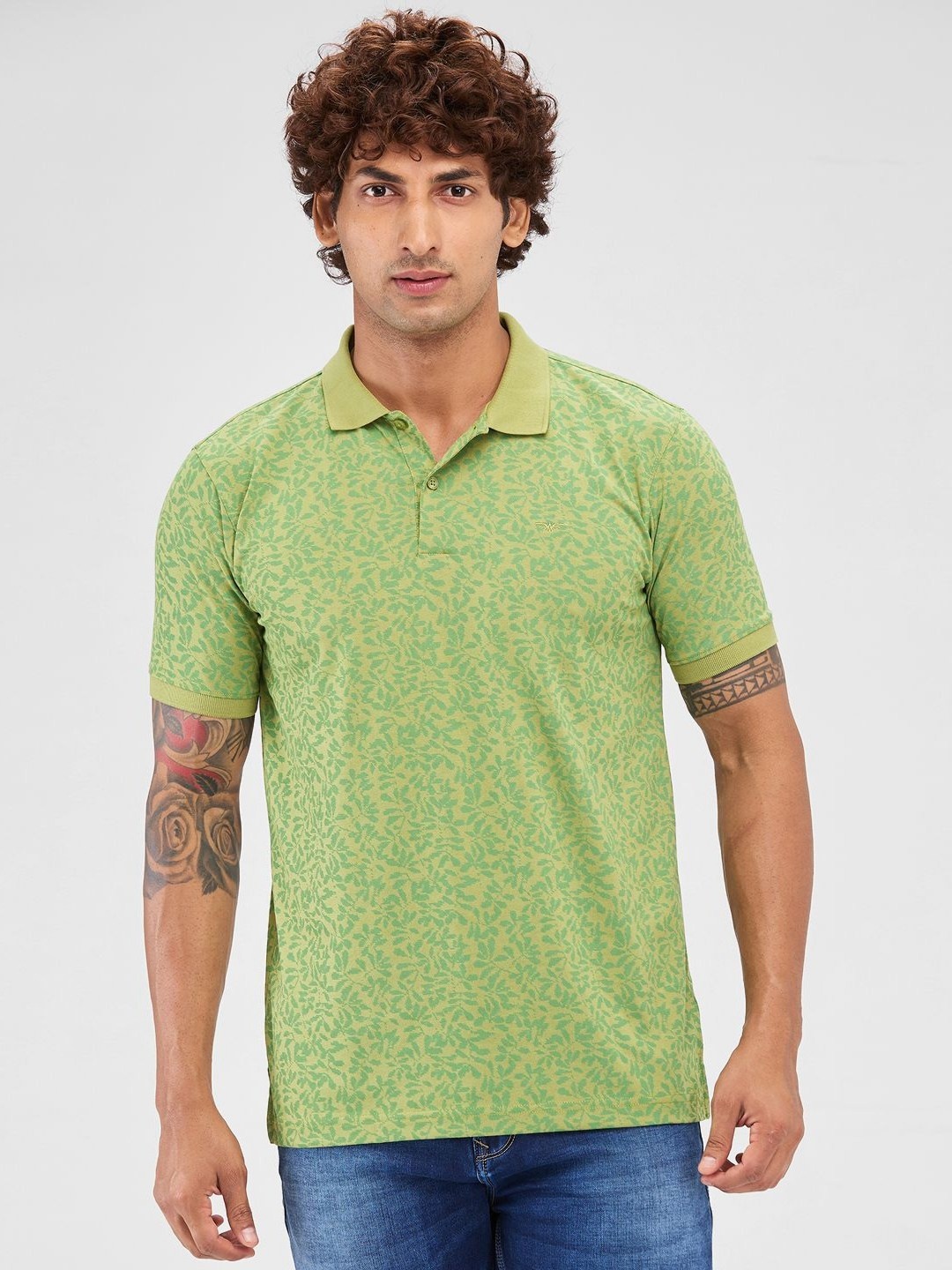 

Park Avenue Men Floral Printed Polo Collar Cotton T-shirt, Green