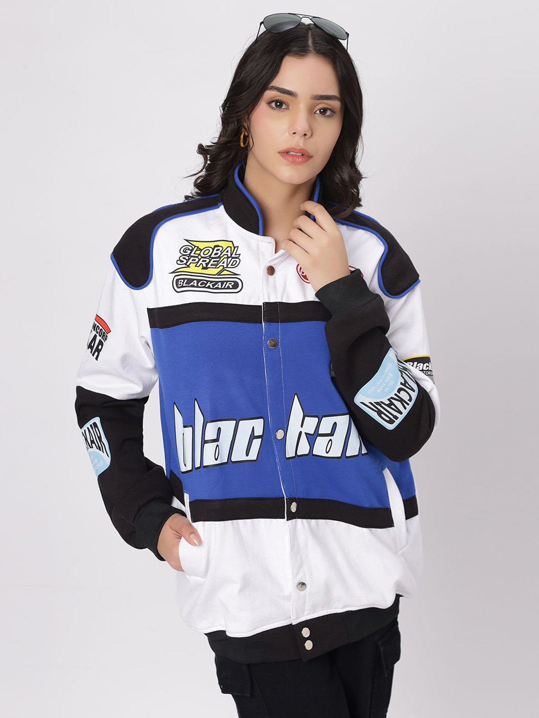 

Be Savage Women Typography Printed Fleece Windcheater Outdoor Bomber, Blue