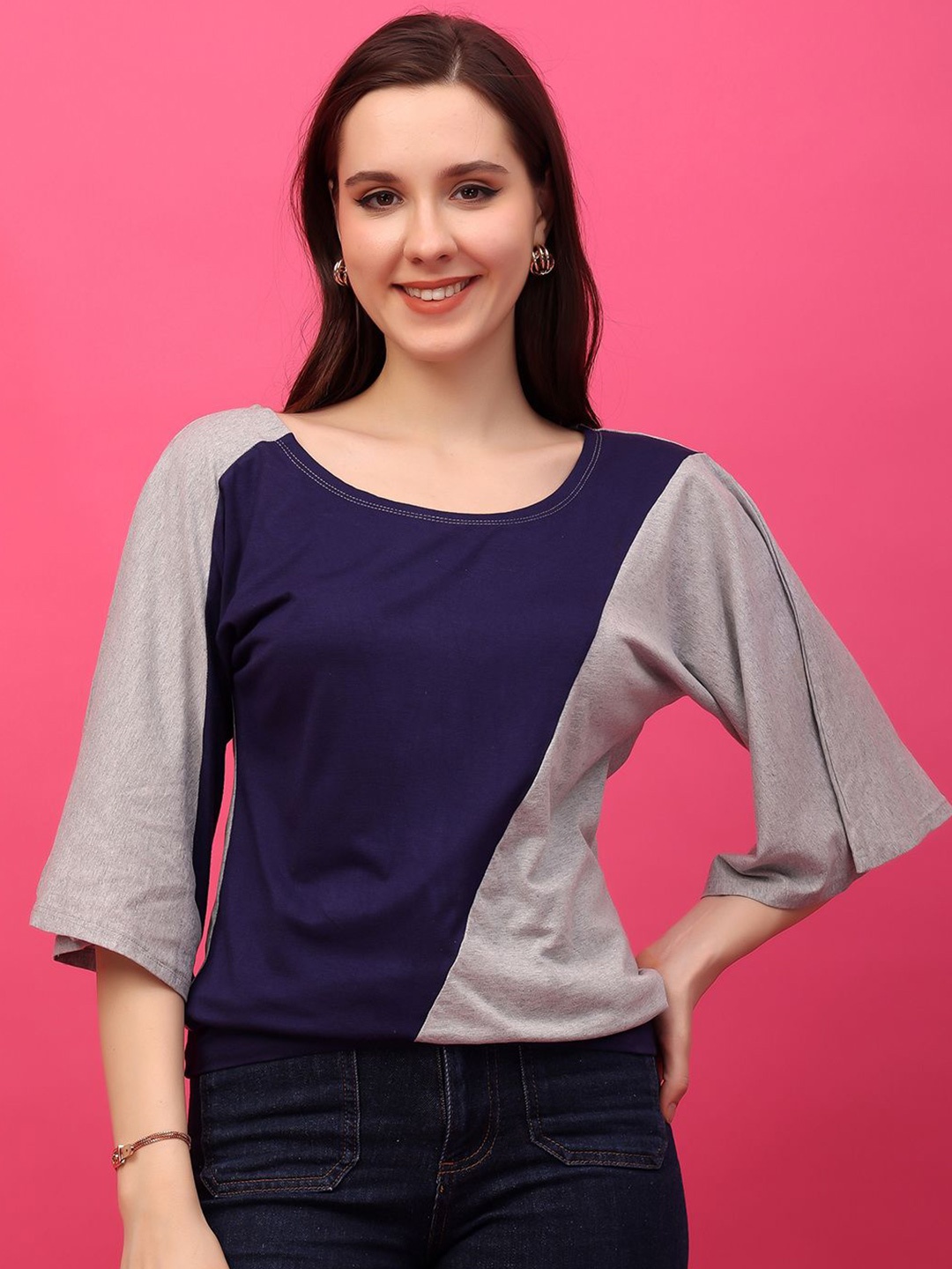 

BAESD Colourblocked Cotton Top, Grey