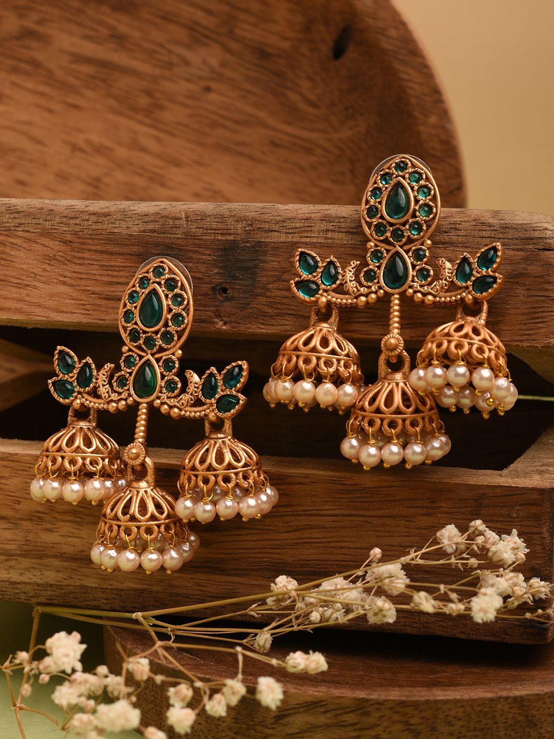 

XPNSV Contemporary Jhumkas Earrings, Gold