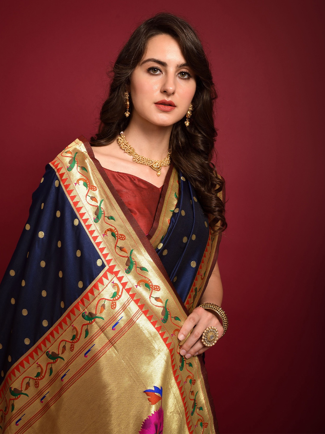 

Kandora Woven Design Zari Pure Silk Banarasi Saree, Navy blue